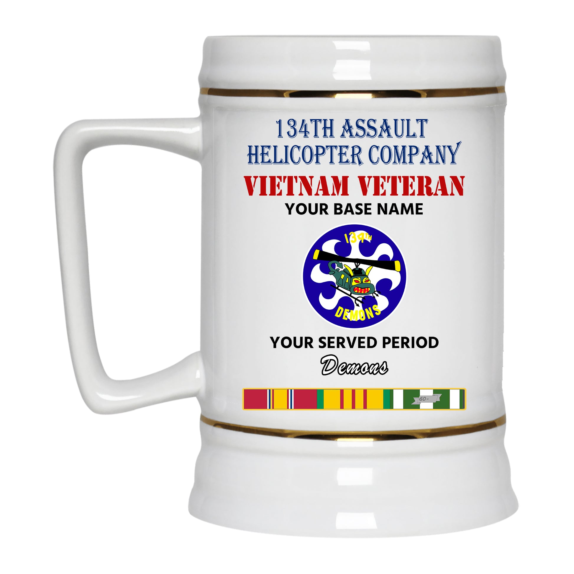 134TH ASSAULT HELICOPTER COMPANY BEER STEIN 22oz GOLD TRIM BEER STEIN