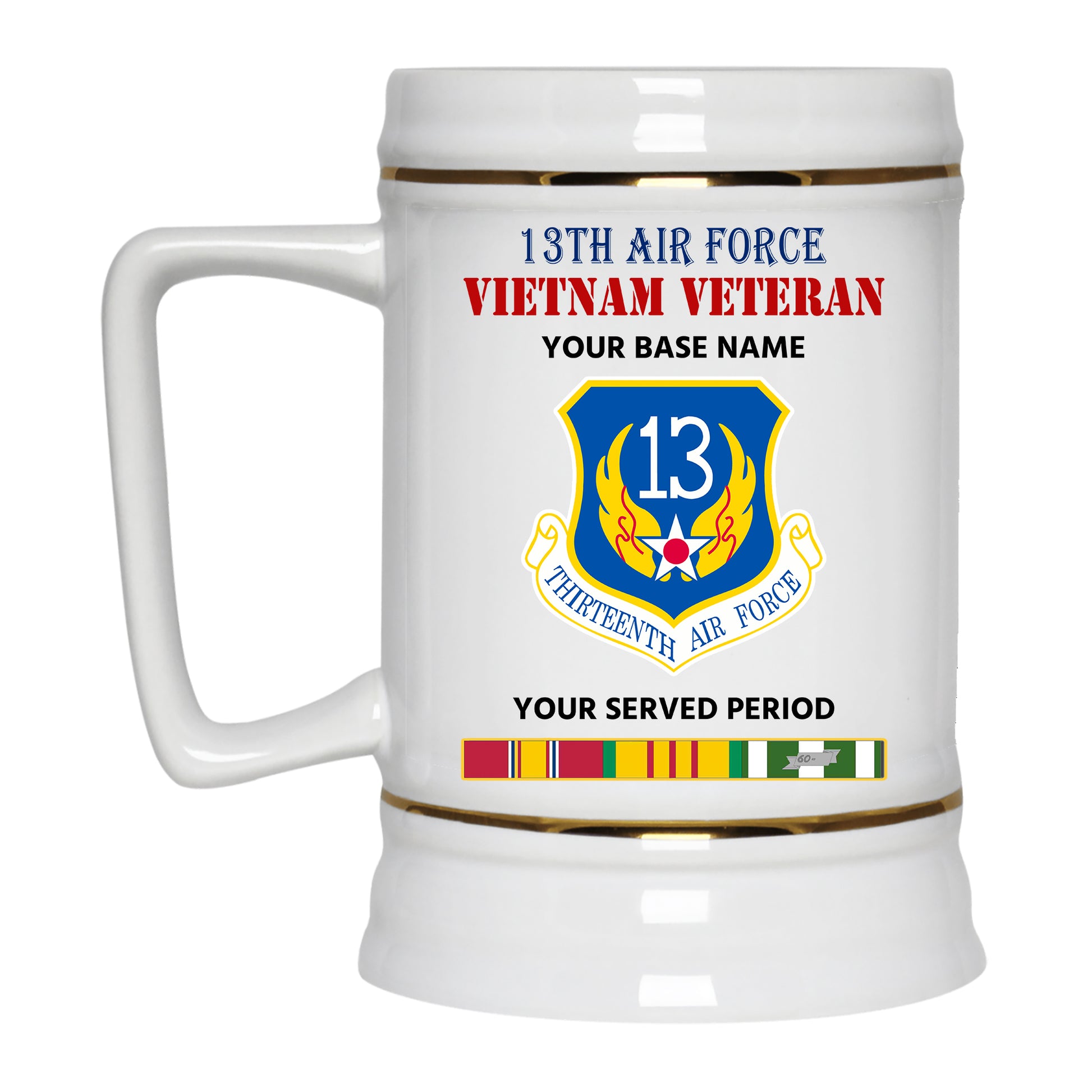 13TH AIR FORCE BEER STEIN 22oz GOLD TRIM BEER STEIN