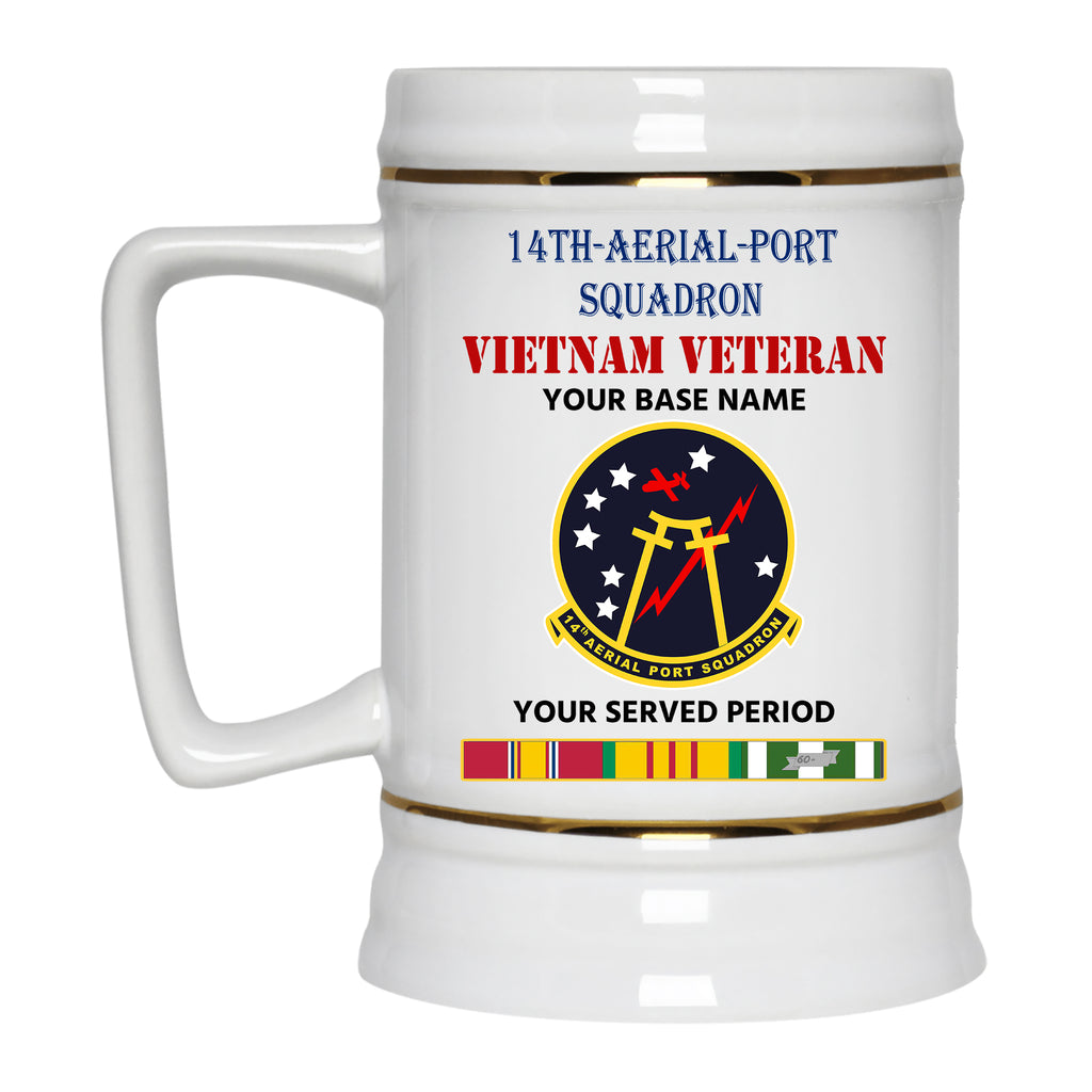 14TH AERIAL PORT SQUADRON BEER STEIN 22oz GOLD TRIM BEER STEIN