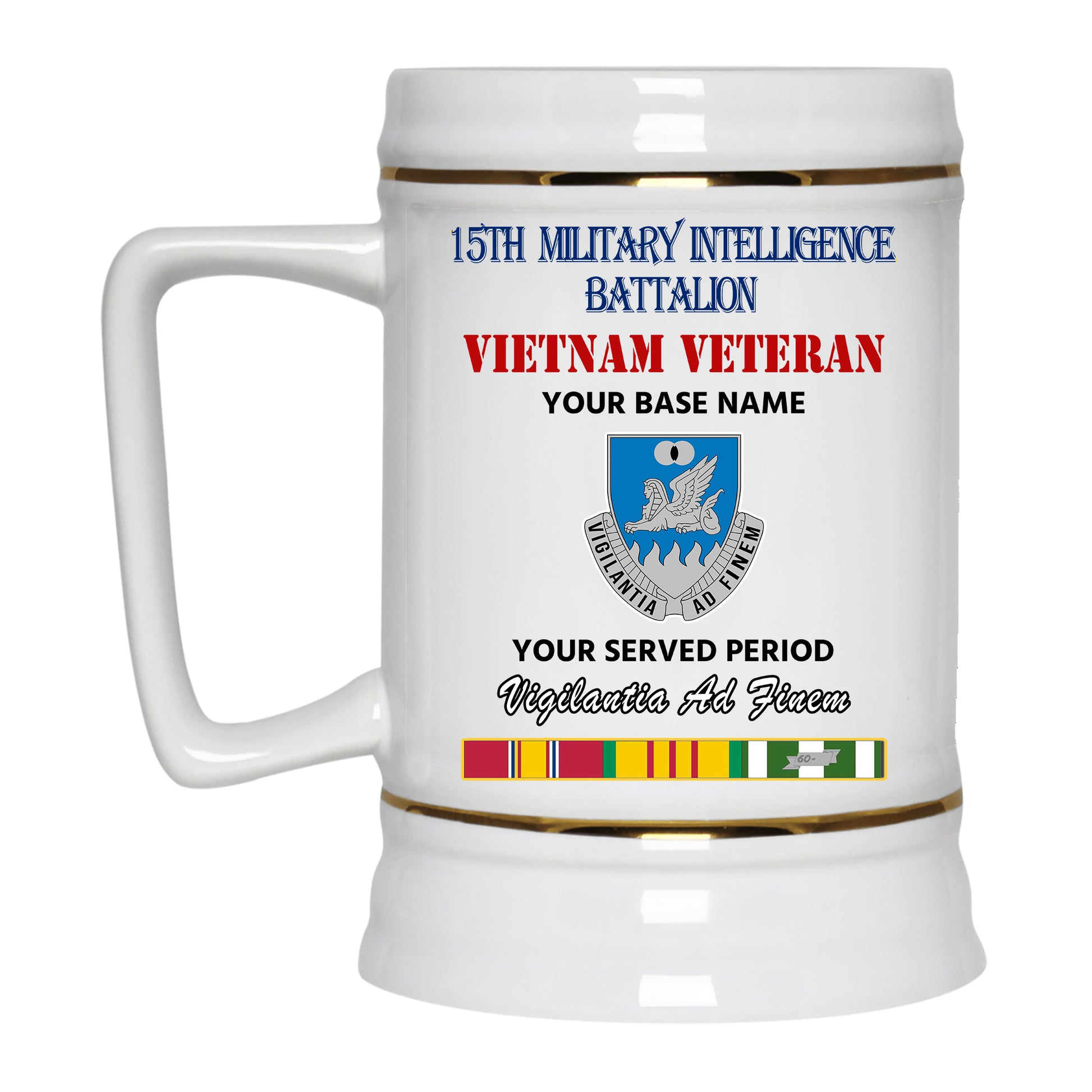 15TH MILITARY INTELLIGENCE BATTALION BEER STEIN 22oz GOLD TRIM BEER STEIN