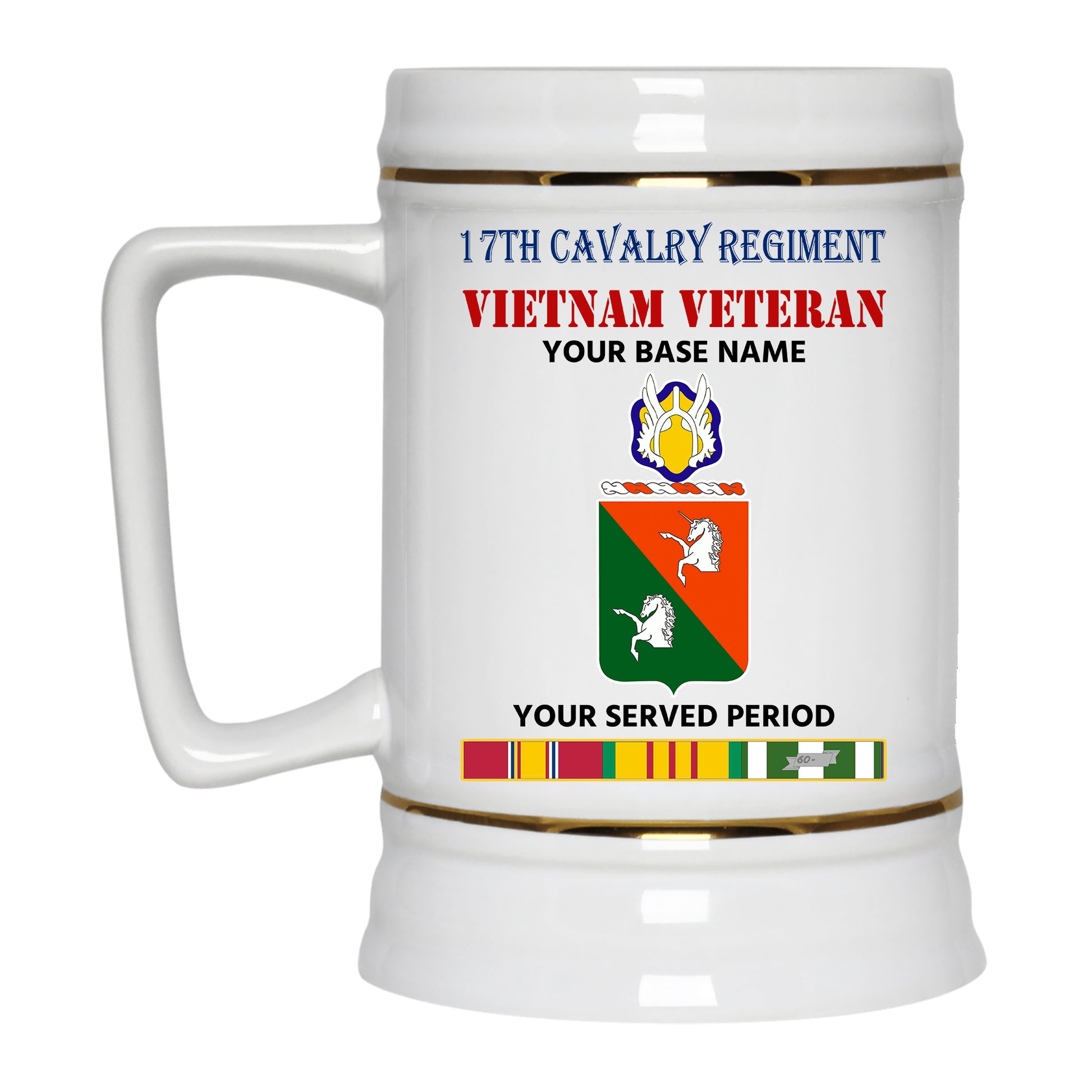 17TH CAVALRY REGIMENT BEER STEIN 22oz GOLD TRIM BEER STEIN