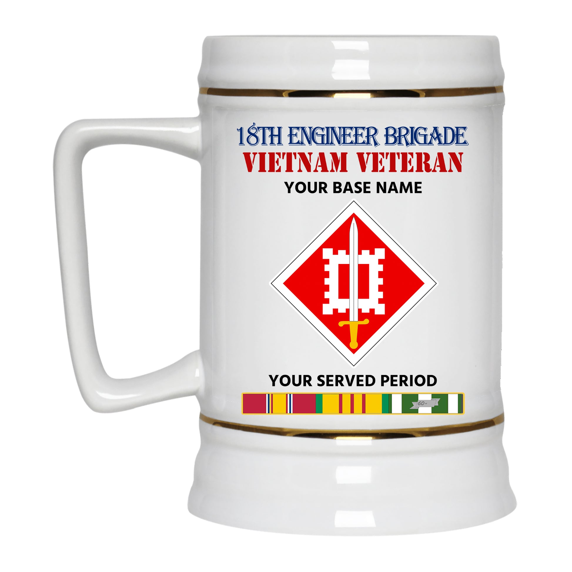 18TH ENGINEER BRIGADE BEER STEIN 22oz GOLD TRIM BEER STEIN