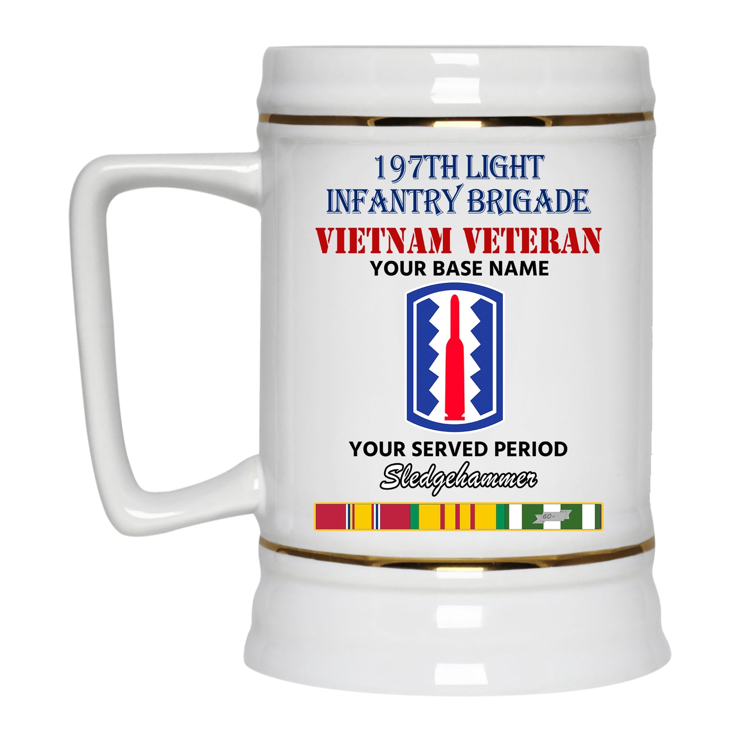 197TH LIGHT INFANTRY BRIGADE BEER STEIN 22oz GOLD TRIM BEER STEIN