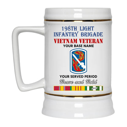198TH LIGHT INFANTRY BRIGADE BEER STEIN 22oz GOLD TRIM BEER STEIN