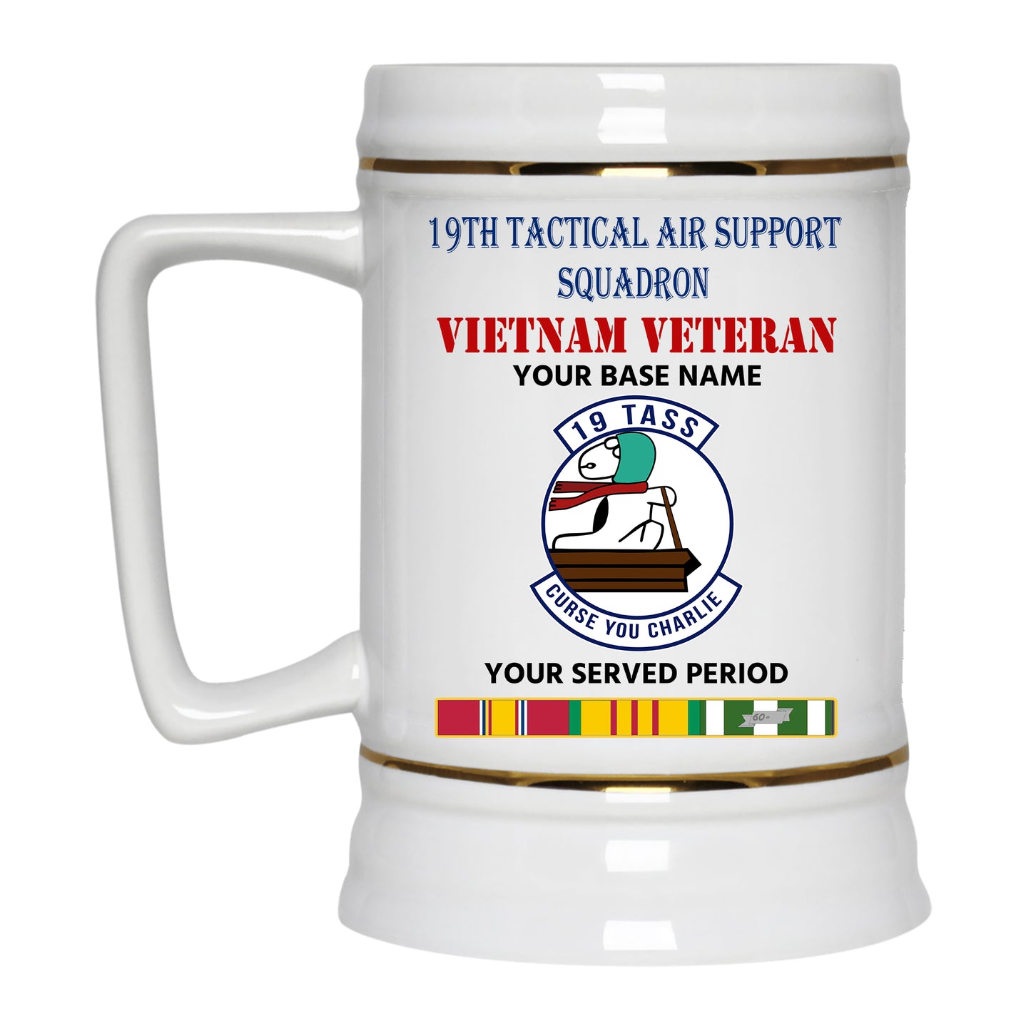 19TH TACTICAL AIR SUPPORT SQUADRON BEER STEIN 22oz GOLD TRIM BEER STEIN