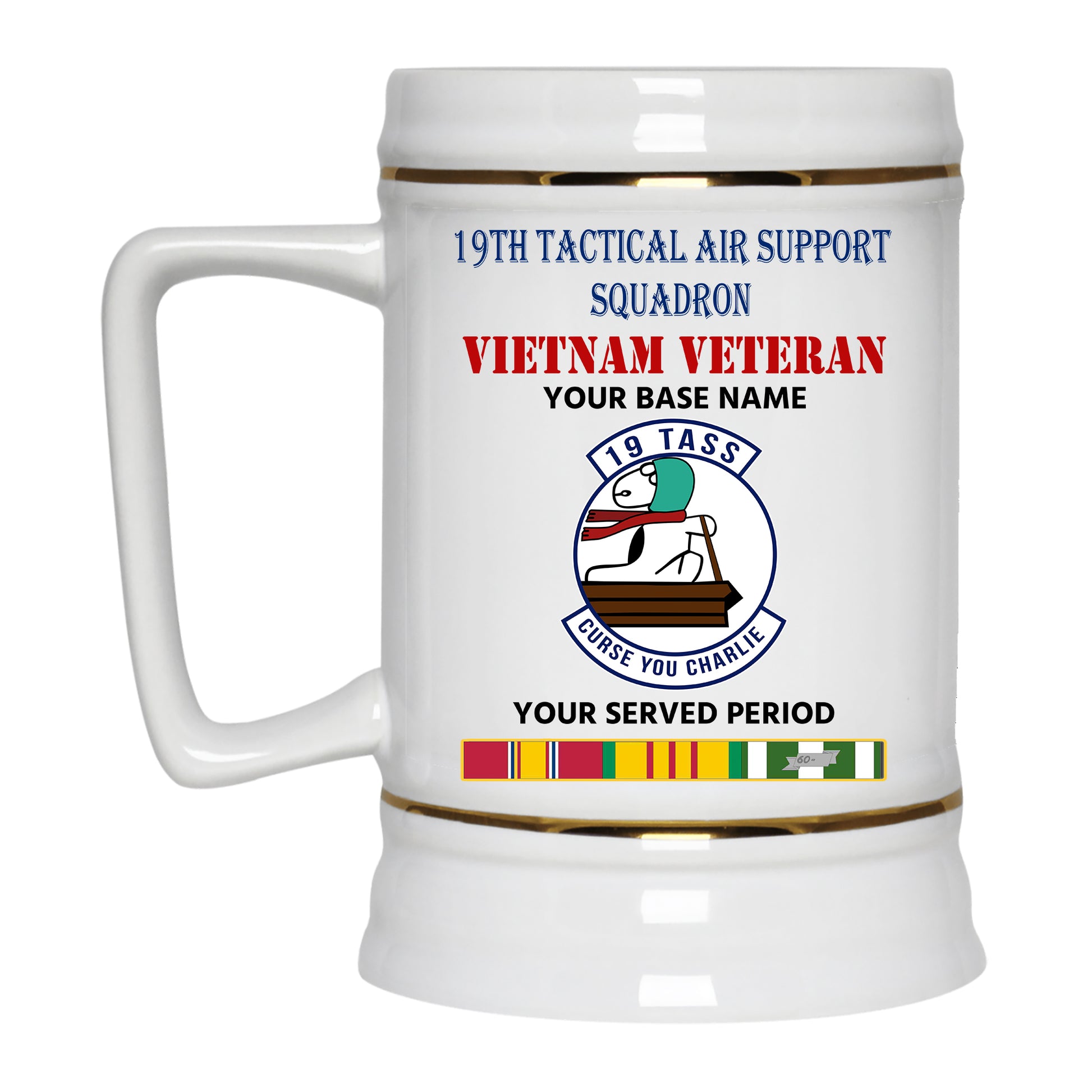 19TH TACTICAL AIR SUPPORT SQUADRON BEER STEIN 22oz GOLD TRIM BEER STEIN