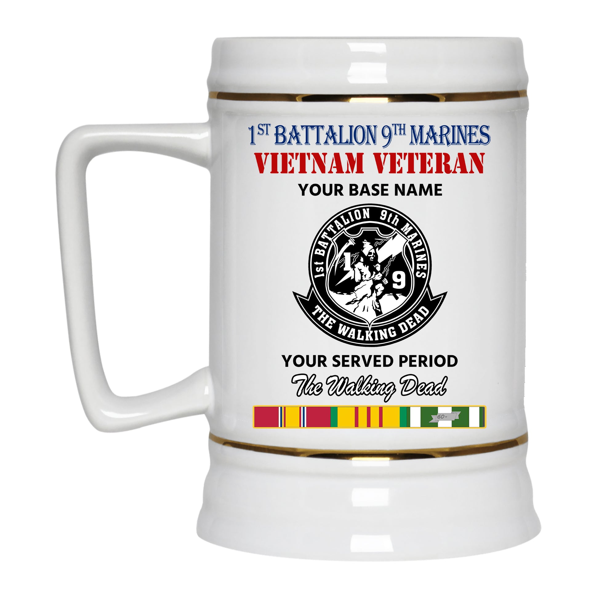 1ST BATTALION 9TH MARINES BEER STEIN 22oz GOLD TRIM BEER STEIN