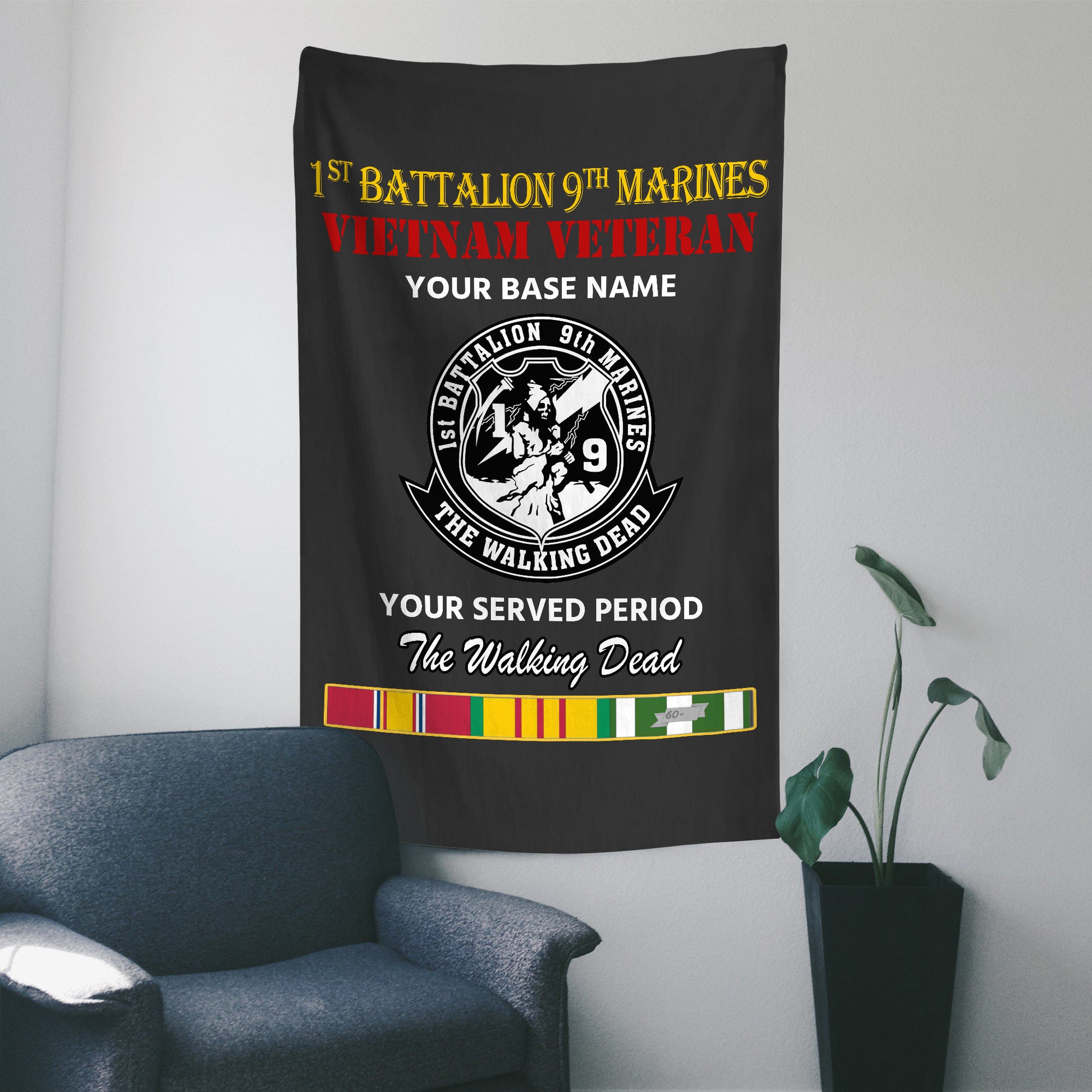 1ST BATTALION 9TH MARINES WALL FLAG VERTICAL HORIZONTAL 36 x 60 INCHES WALL FLAG