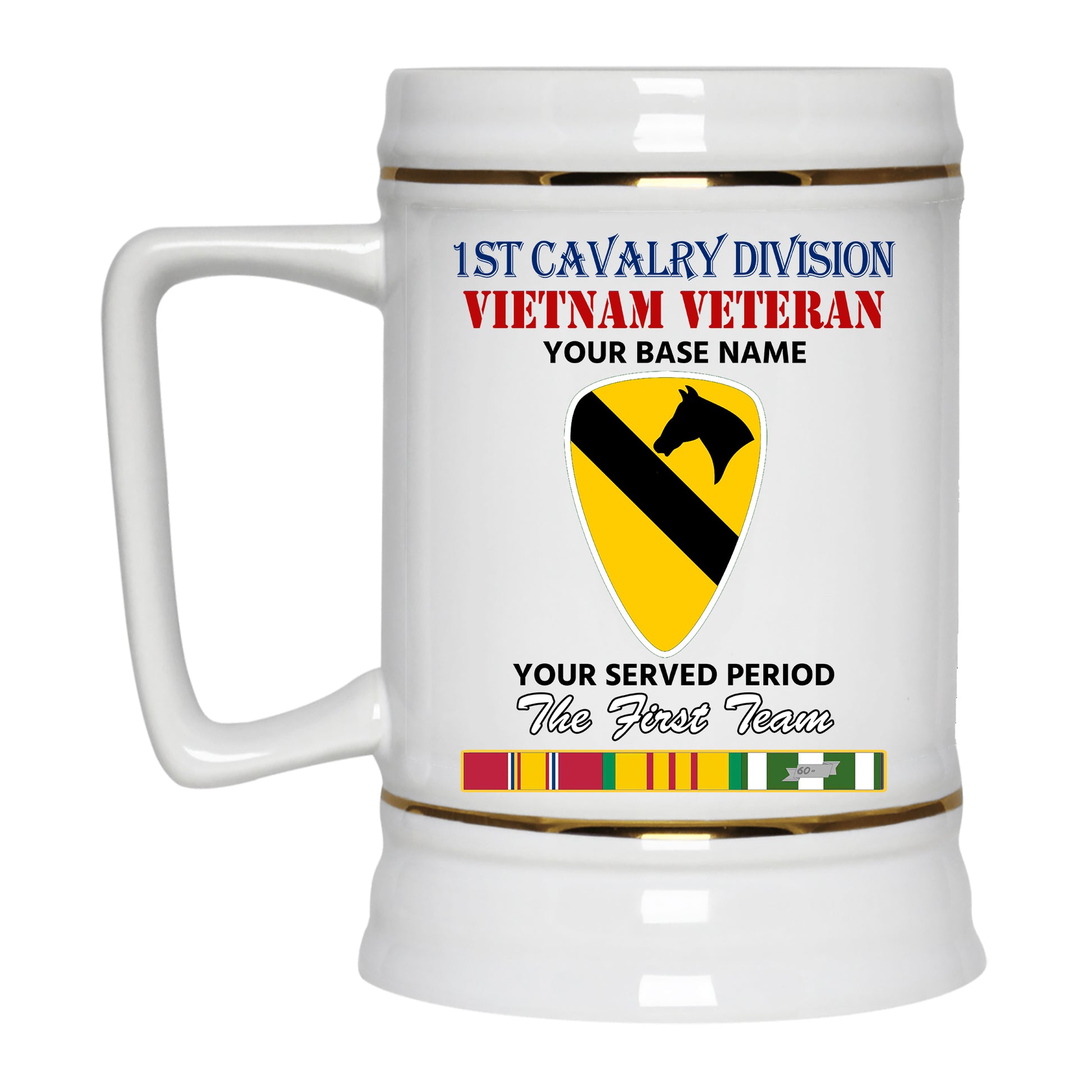1ST CAVALRY DIVISION BEER STEIN 22oz GOLD TRIM BEER STEIN