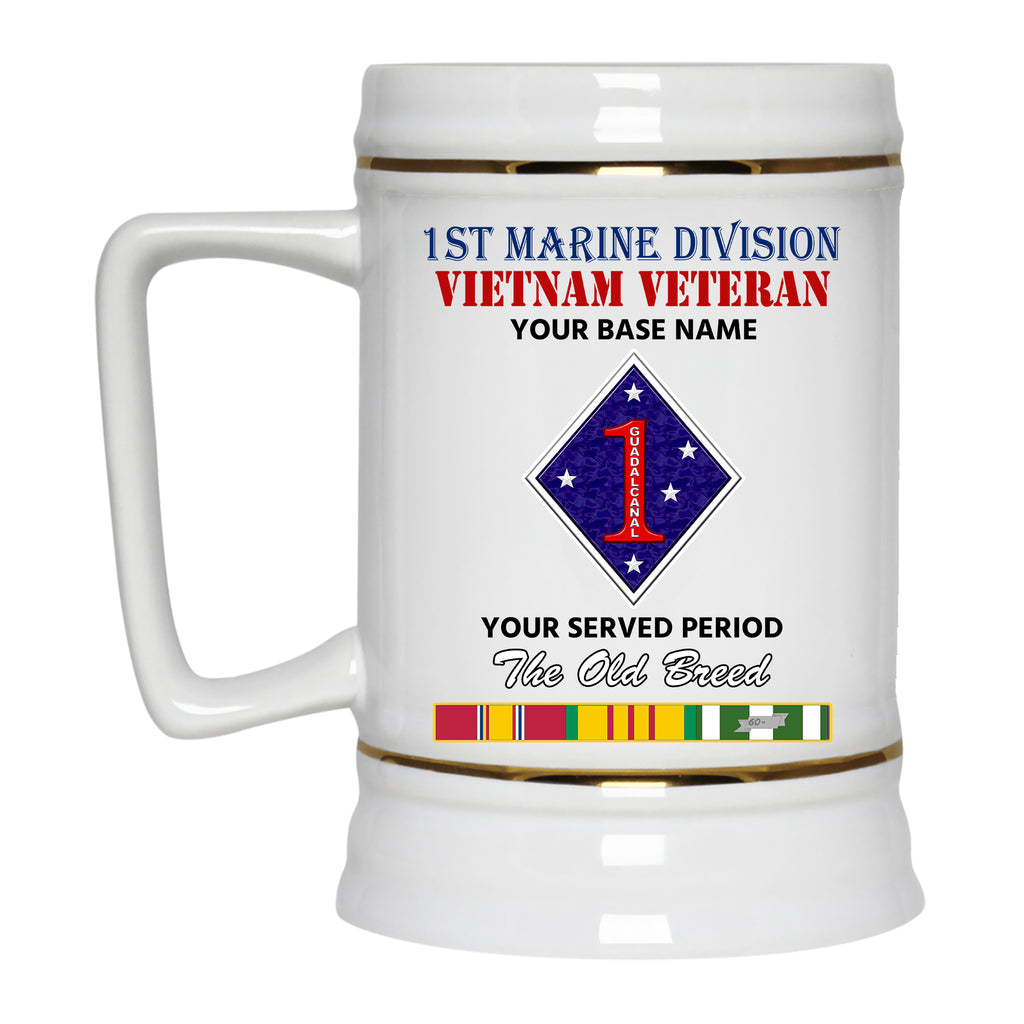 1ST MARINE DIVISION BEER STEIN 22oz GOLD TRIM BEER STEIN