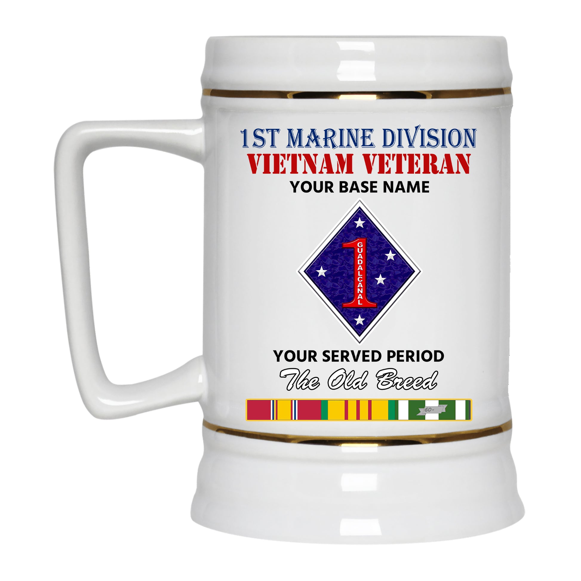 1ST MARINE DIVISION BEER STEIN 22oz GOLD TRIM BEER STEIN