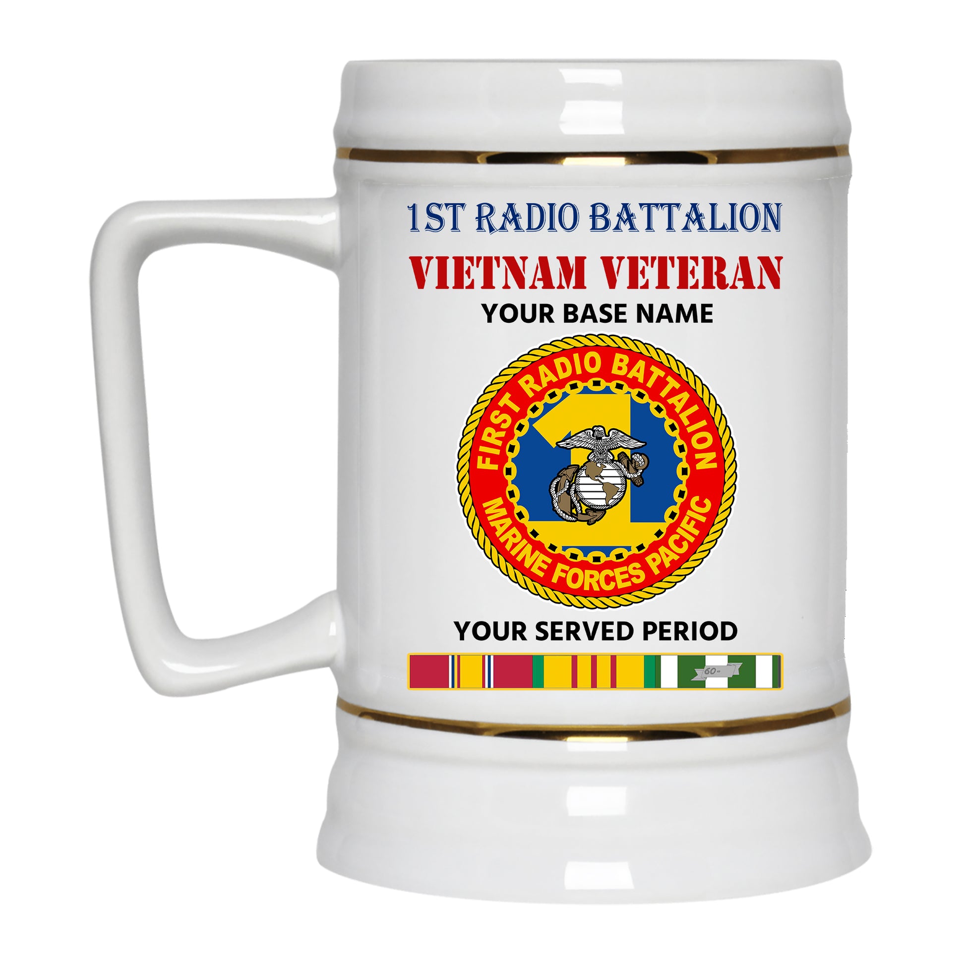 1ST RADIO BATTALION BEER STEIN 22oz GOLD TRIM BEER STEIN