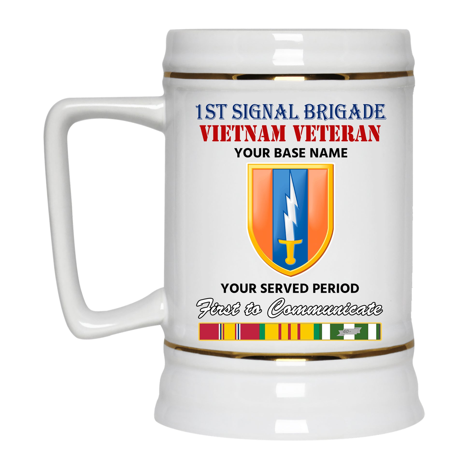 1ST SIGNAL BRIGADE BEER STEIN 22oz GOLD TRIM BEER STEIN