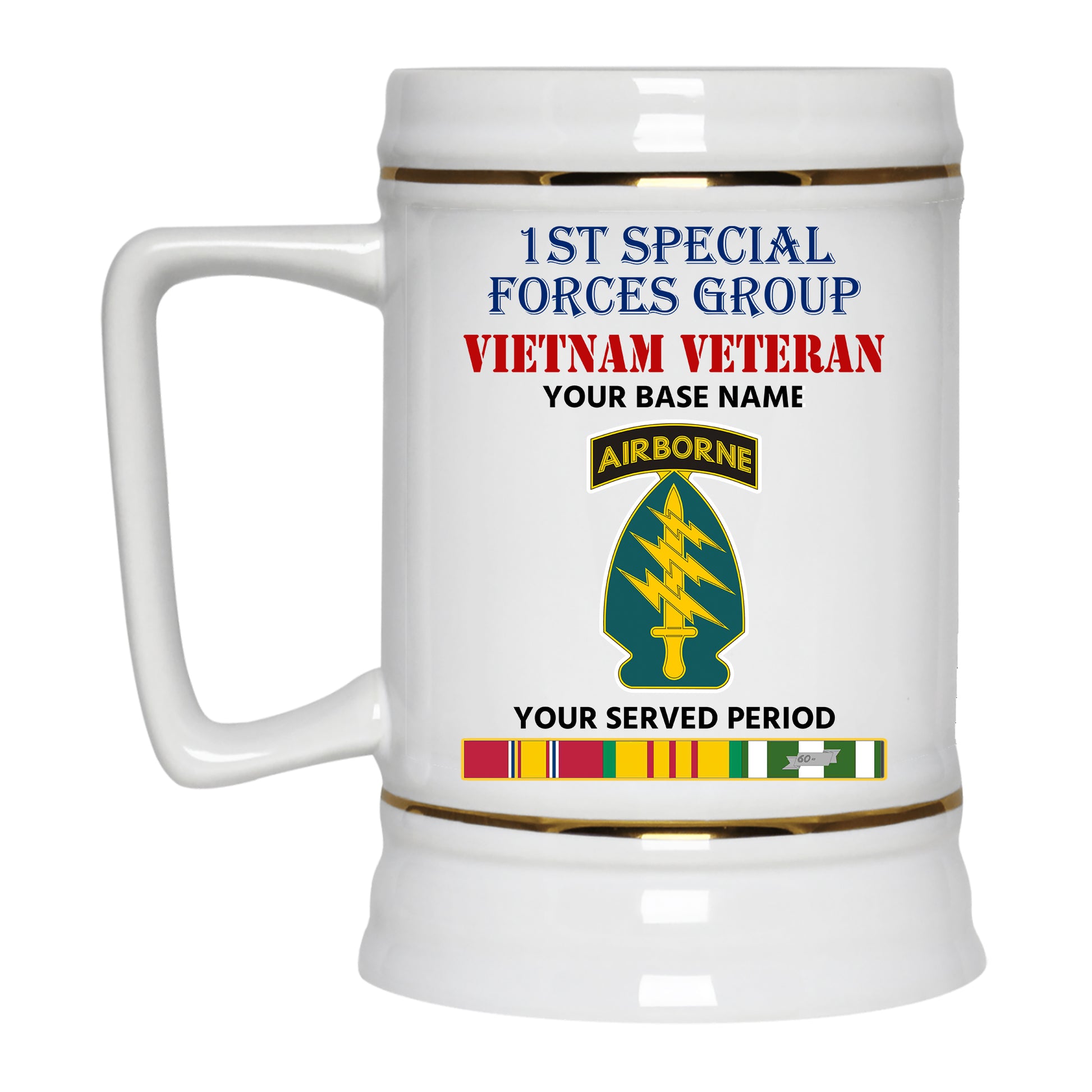 1ST SPECIAL FORCES GROUP BEER STEIN 22oz GOLD TRIM BEER STEIN