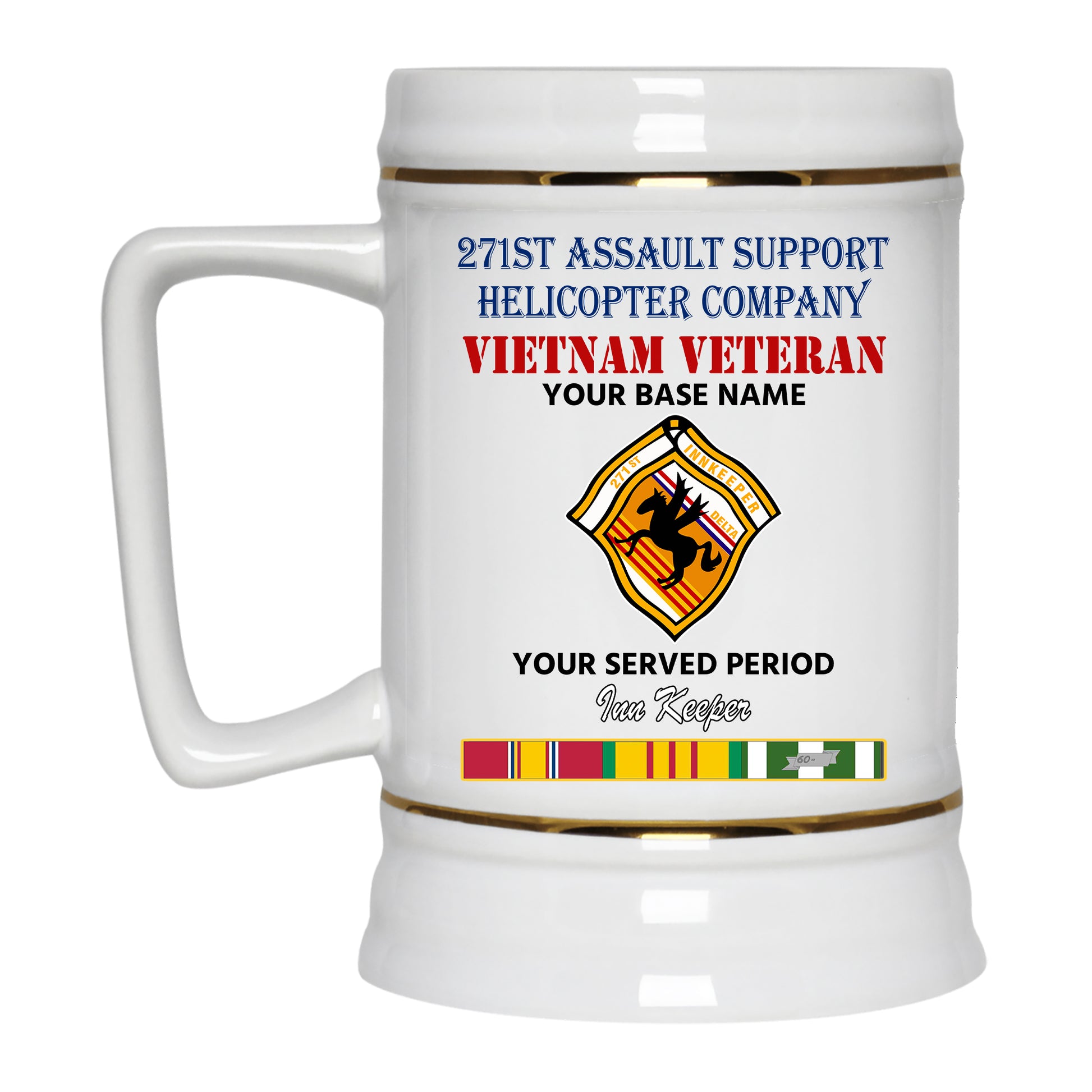 271ST ASSAULT SUPPORT HELICOPTER BEER STEIN 22oz GOLD TRIM BEER STEIN
