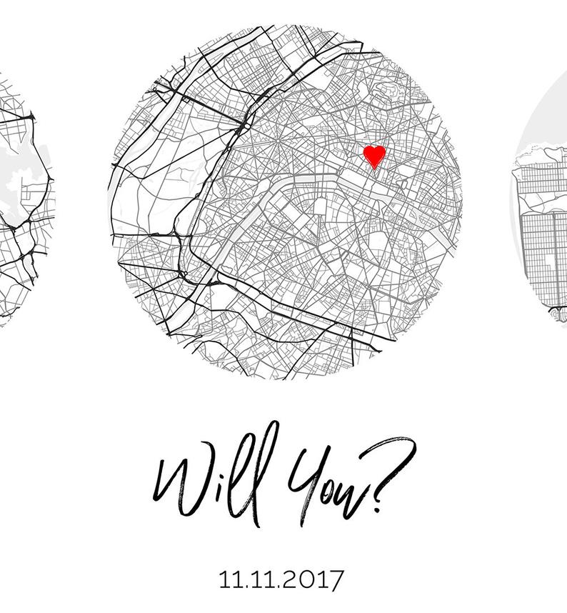 Hello, Will You, I Do, Map Art Print, Anniversary Wedding Gift - Premium Canvas, Poster