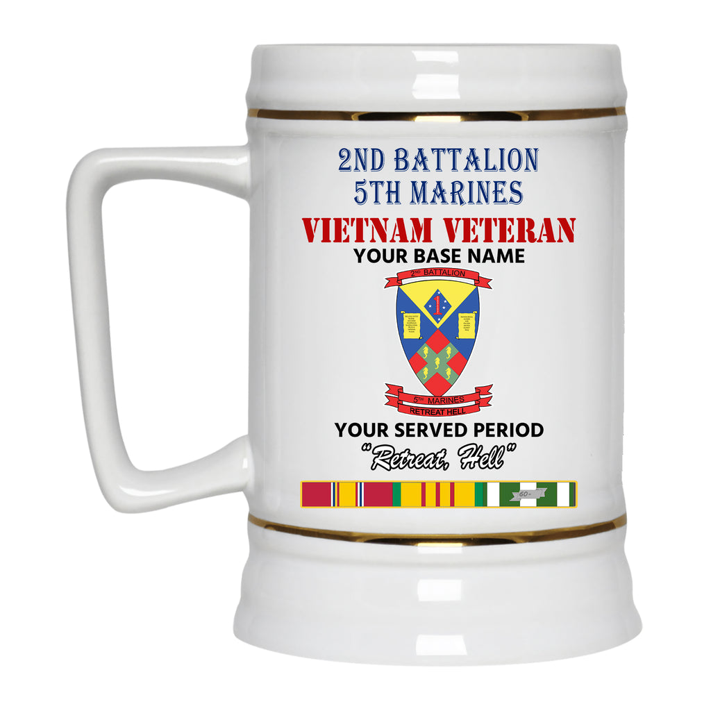2ND BATTALION 5TH MARINES BEER STEIN 22oz GOLD TRIM BEER STEIN