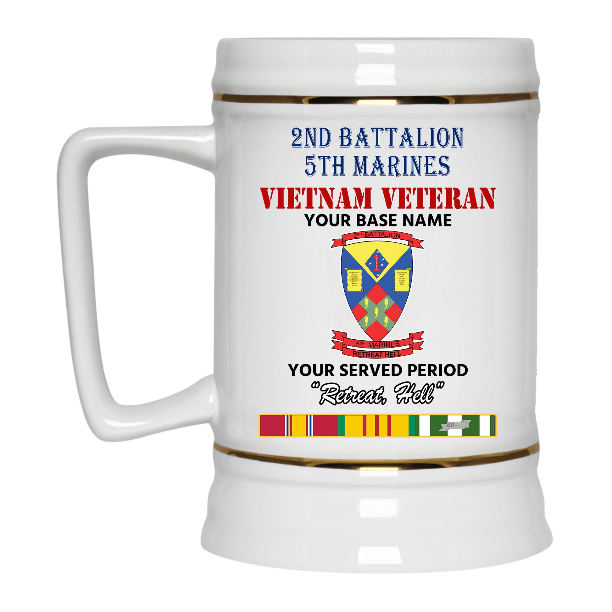 2ND BATTALION 5TH MARINES BEER STEIN 22oz GOLD TRIM BEER STEIN