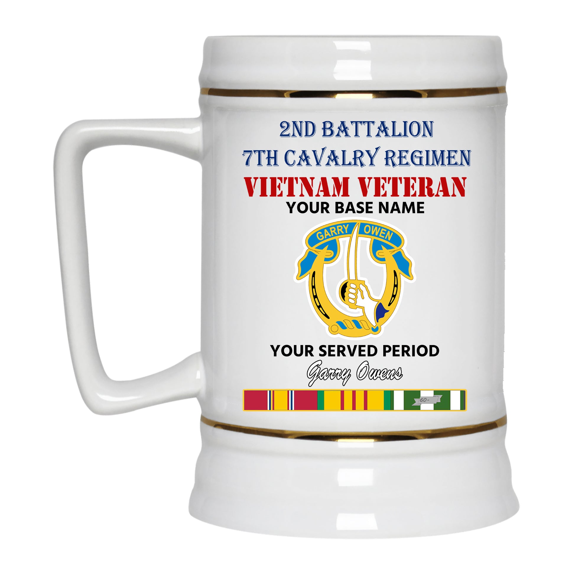 2ND BATTALION 7TH CAVALRY REGIMENT BEER STEIN 22oz GOLD TRIM BEER STEIN