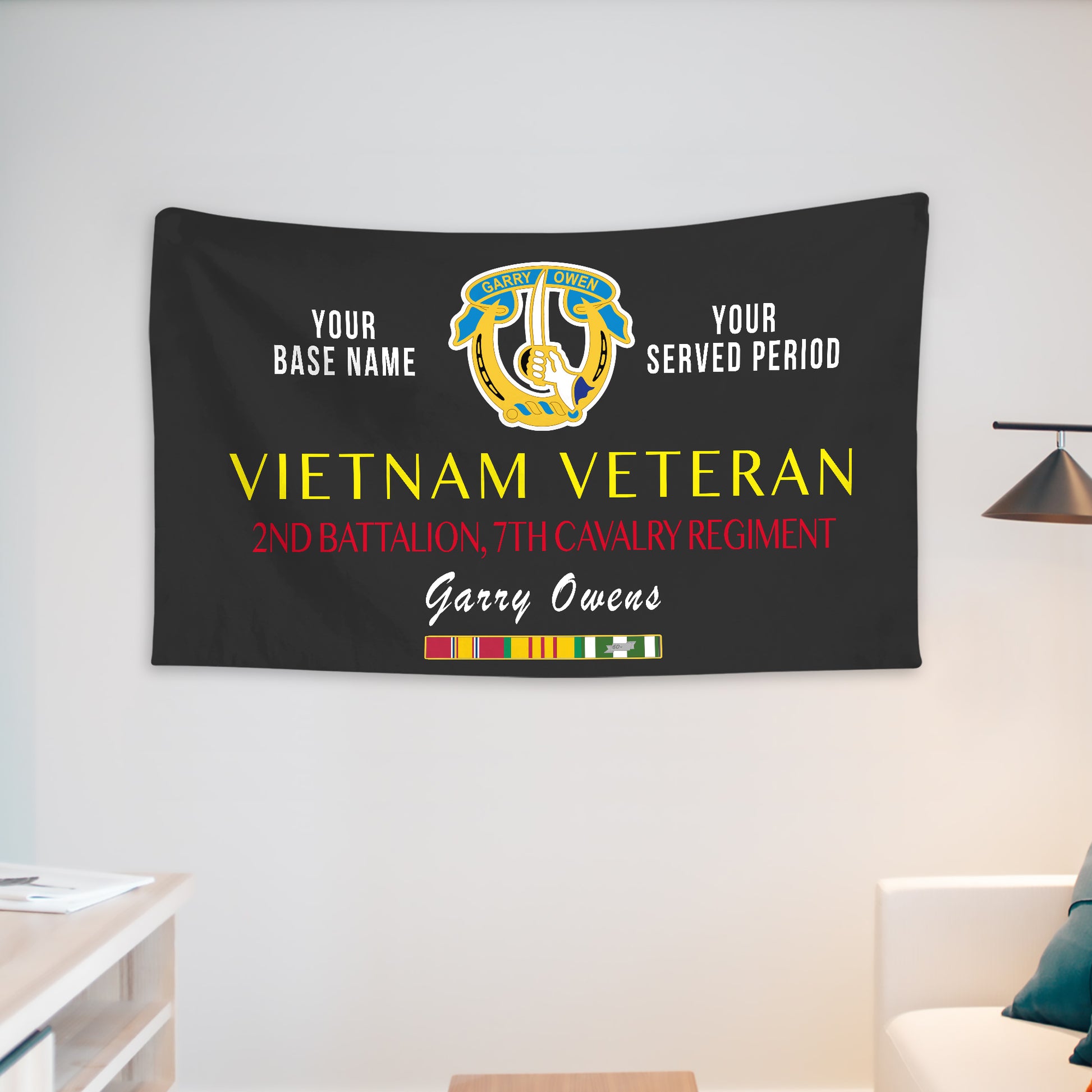 2ND BATTALION 7TH CAVALRY REGIMENT WALL FLAG VERTICAL HORIZONTAL 36 x 60 INCHES WALL FLAG