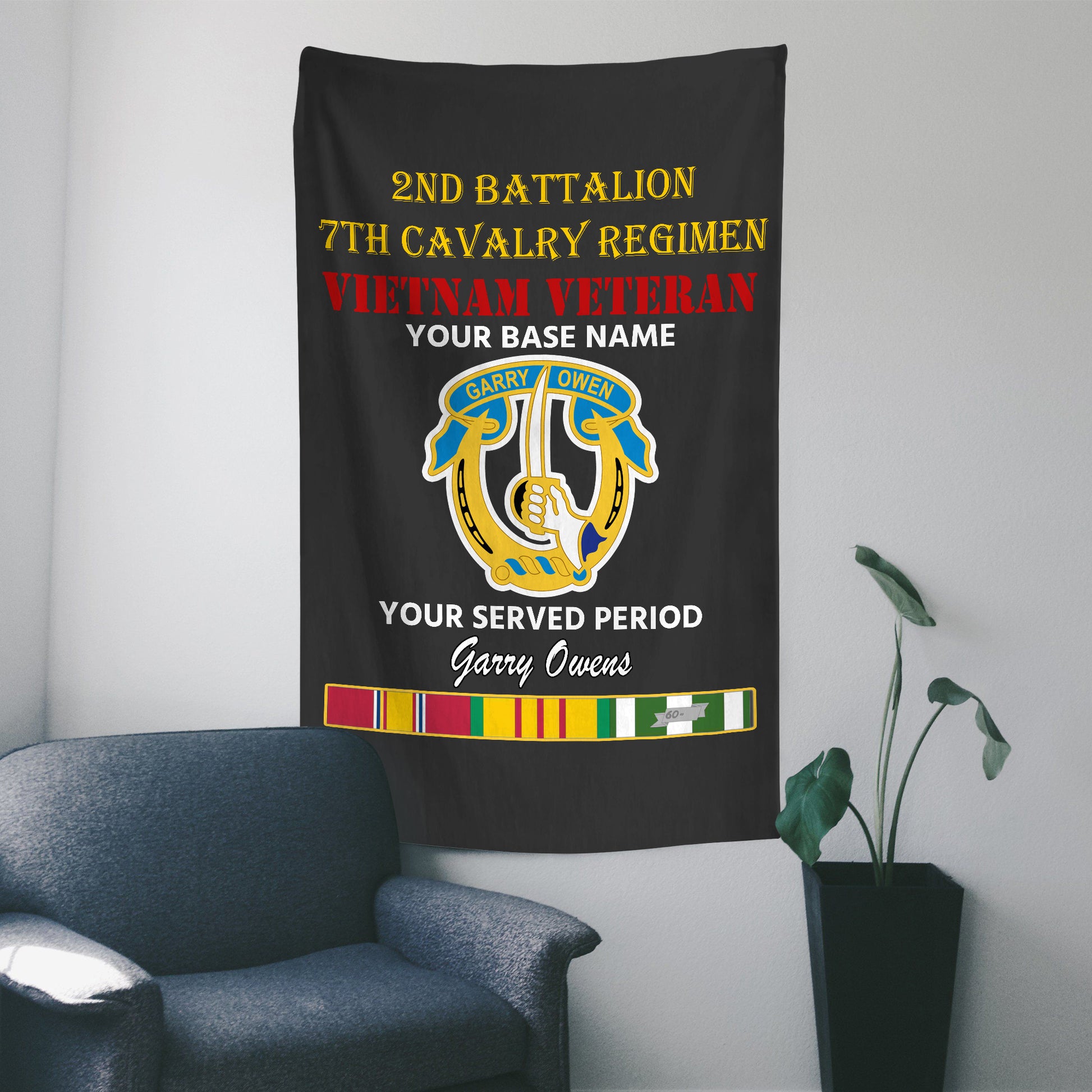 2ND BATTALION 7TH CAVALRY REGIMENT WALL FLAG VERTICAL HORIZONTAL 36 x 60 INCHES WALL FLAG