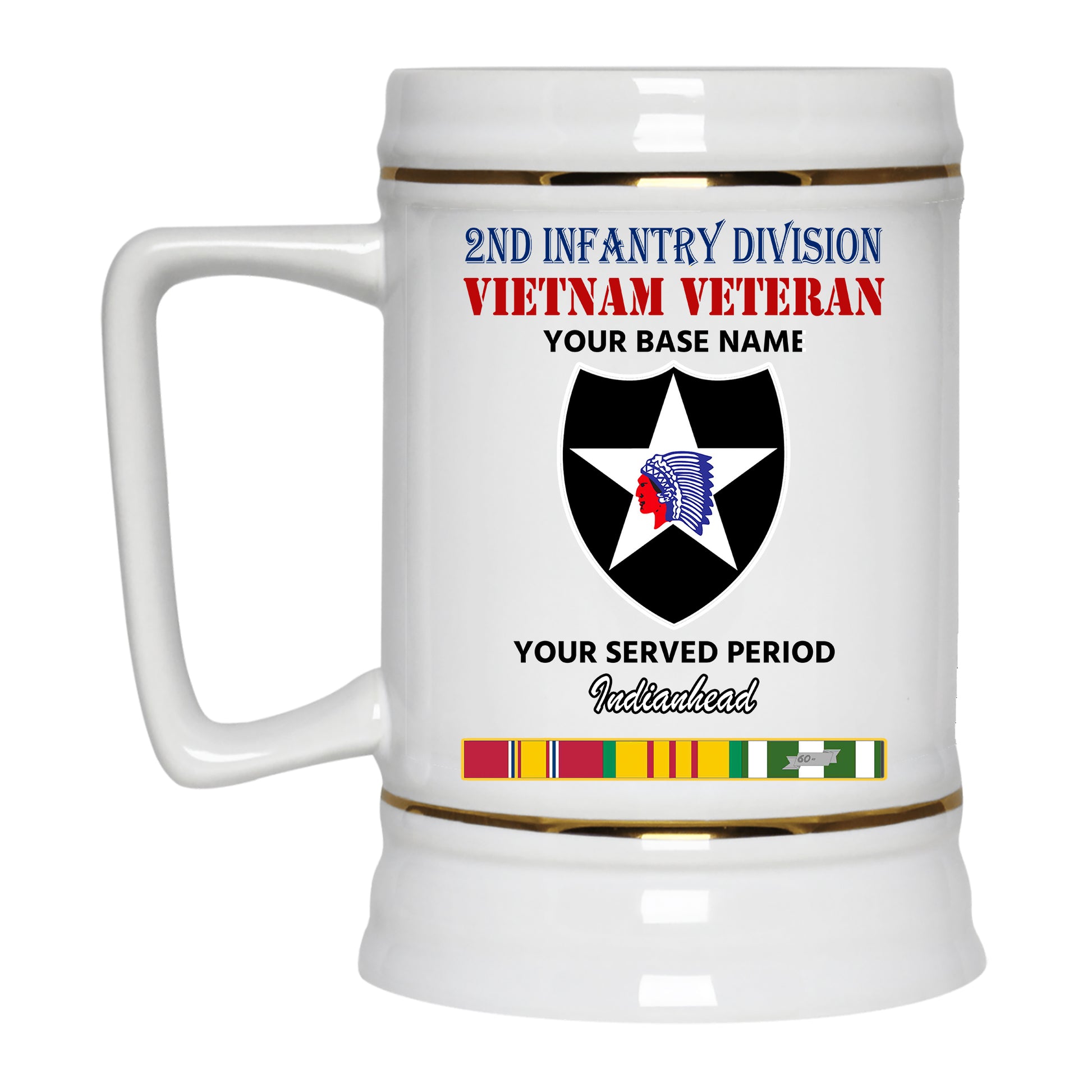 2ND INFANTRY DIVISION BEER STEIN 22oz GOLD TRIM BEER STEIN