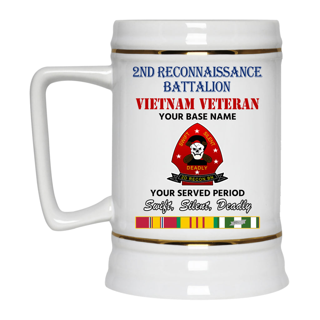 2ND RECONNAISSANCE BATTALION BEER STEIN 22oz GOLD TRIM BEER STEIN