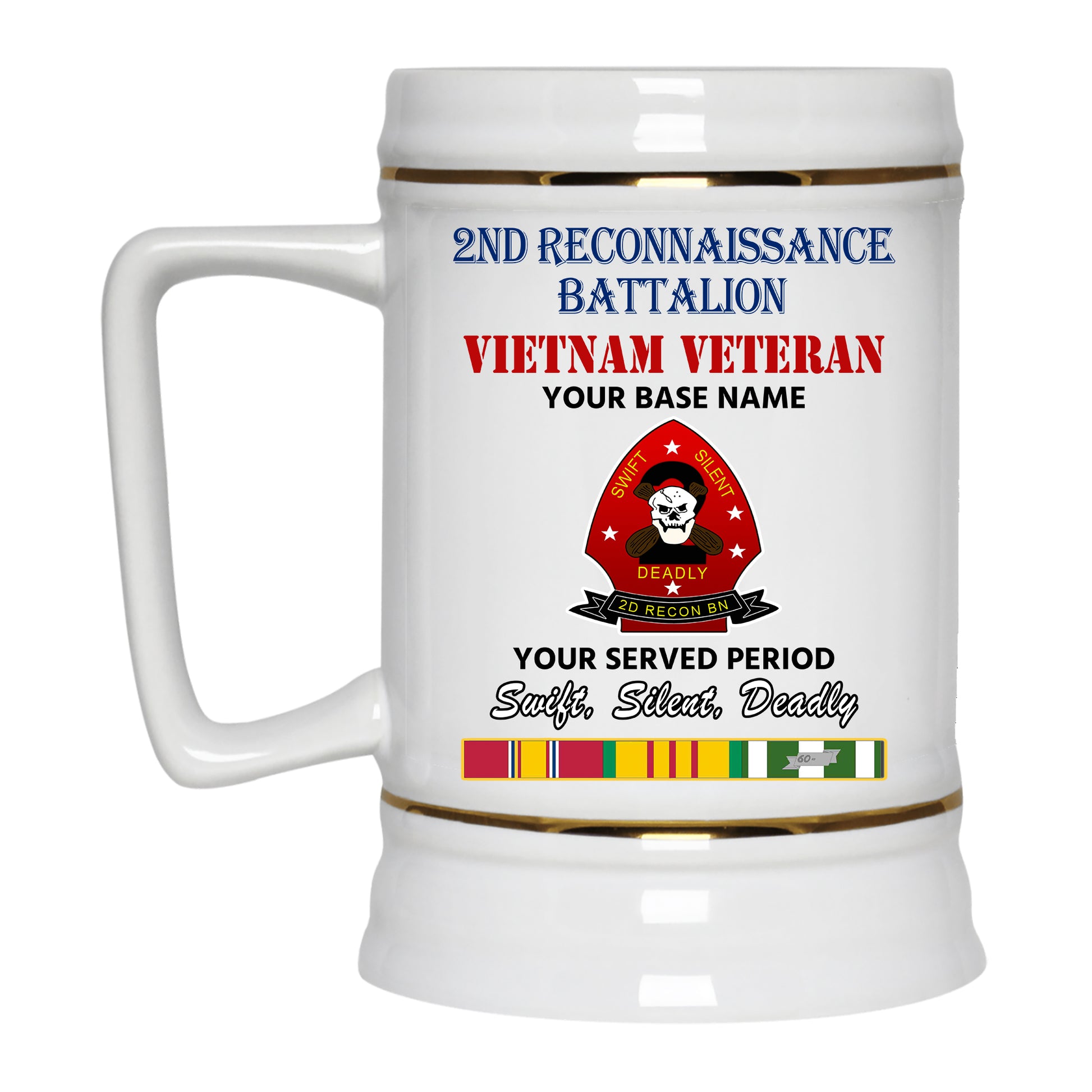 2ND RECONNAISSANCE BATTALION BEER STEIN 22oz GOLD TRIM BEER STEIN