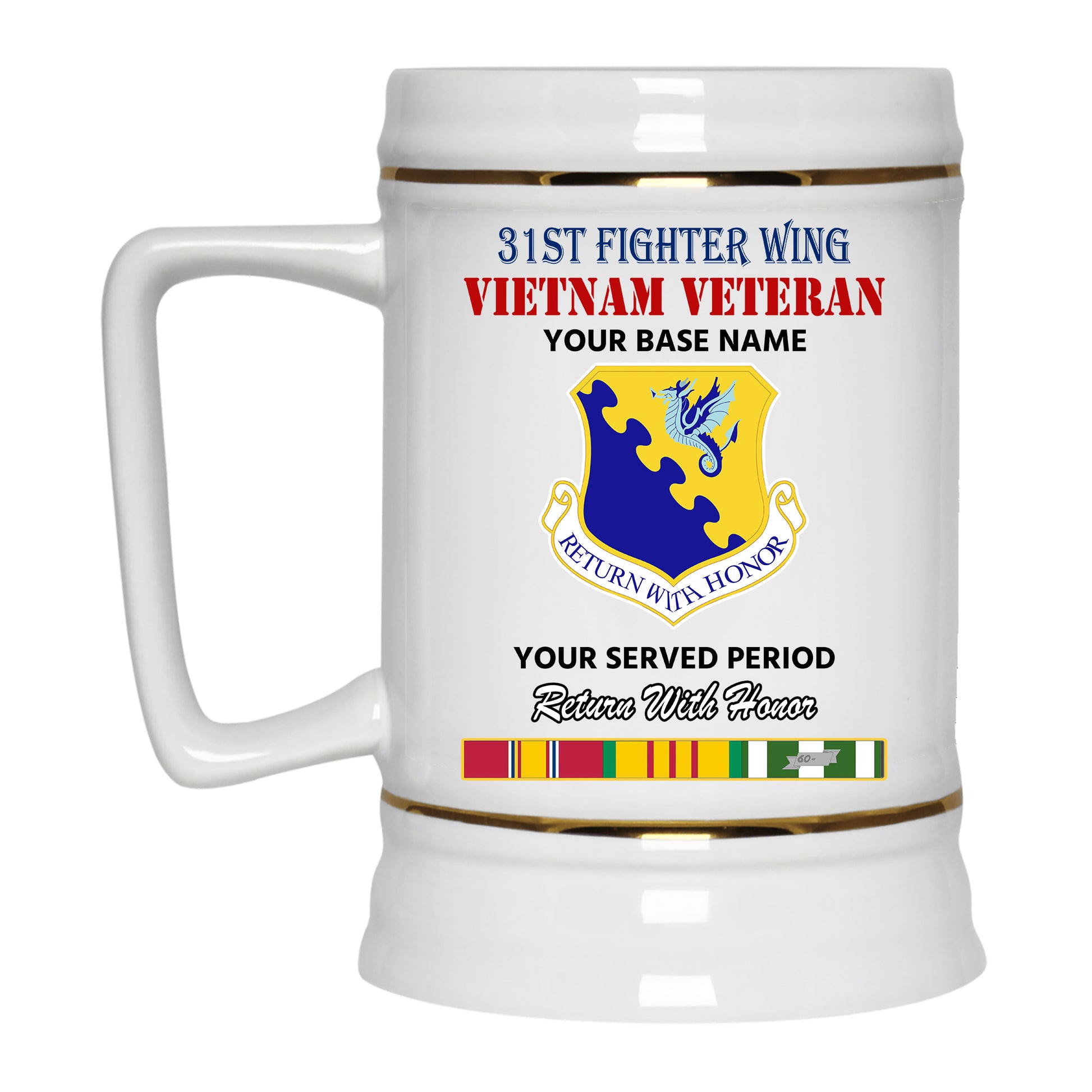 31ST FIGHTER WING BEER STEIN 22oz GOLD TRIM BEER STEIN