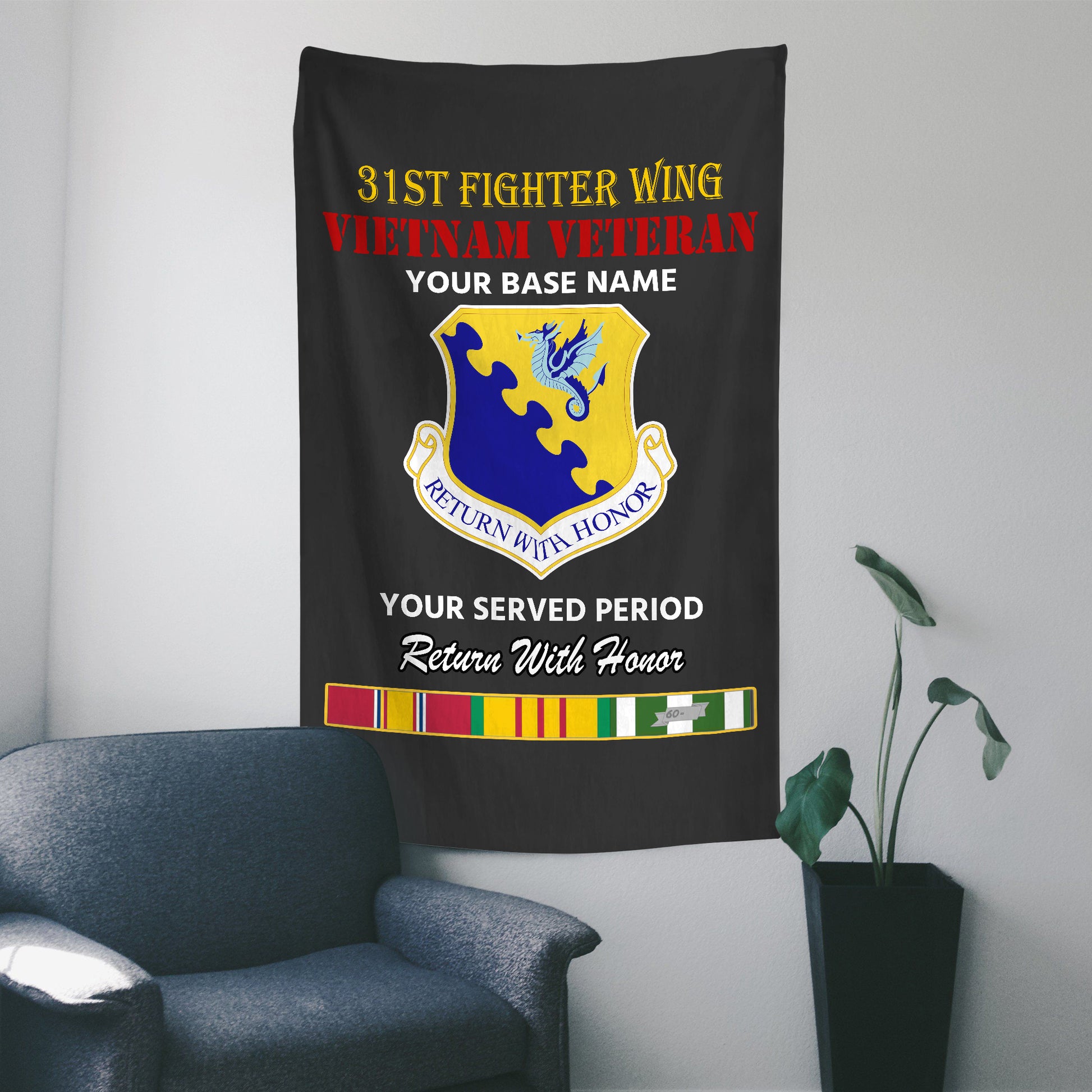 31ST FIGHTER WING WALL FLAG VERTICAL HORIZONTAL 36 x 60 INCHES WALL FLAG