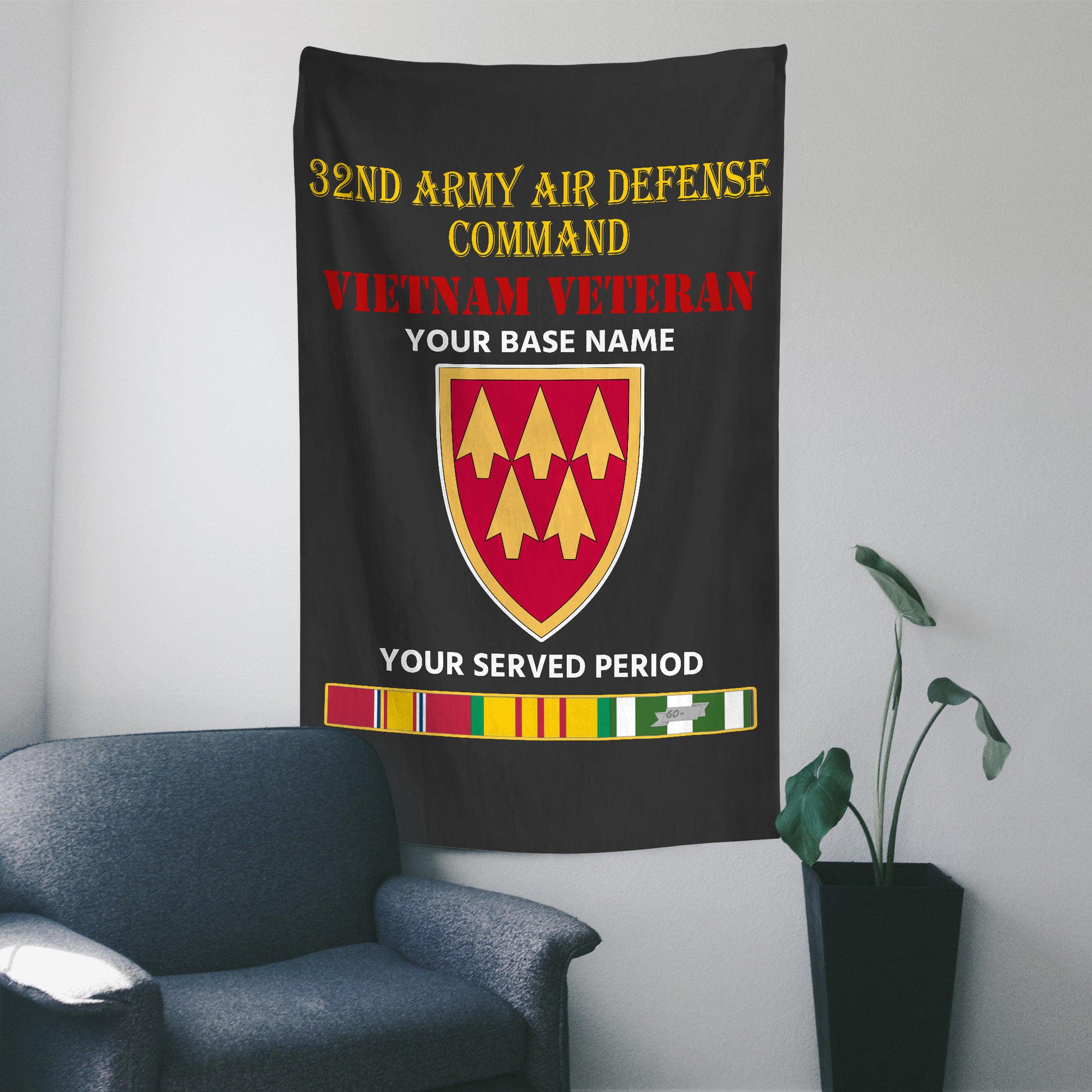 32ND ARMY AIR DEFENSE COMMAND WALL FLAG VERTICAL HORIZONTAL 36 x 60 INCHES WALL FLAG