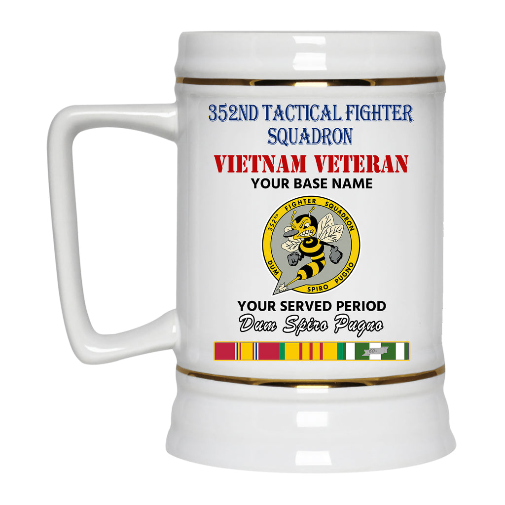 352ND TACTICAL FIGHTER SQUADRON BEER STEIN 22oz GOLD TRIM BEER STEIN