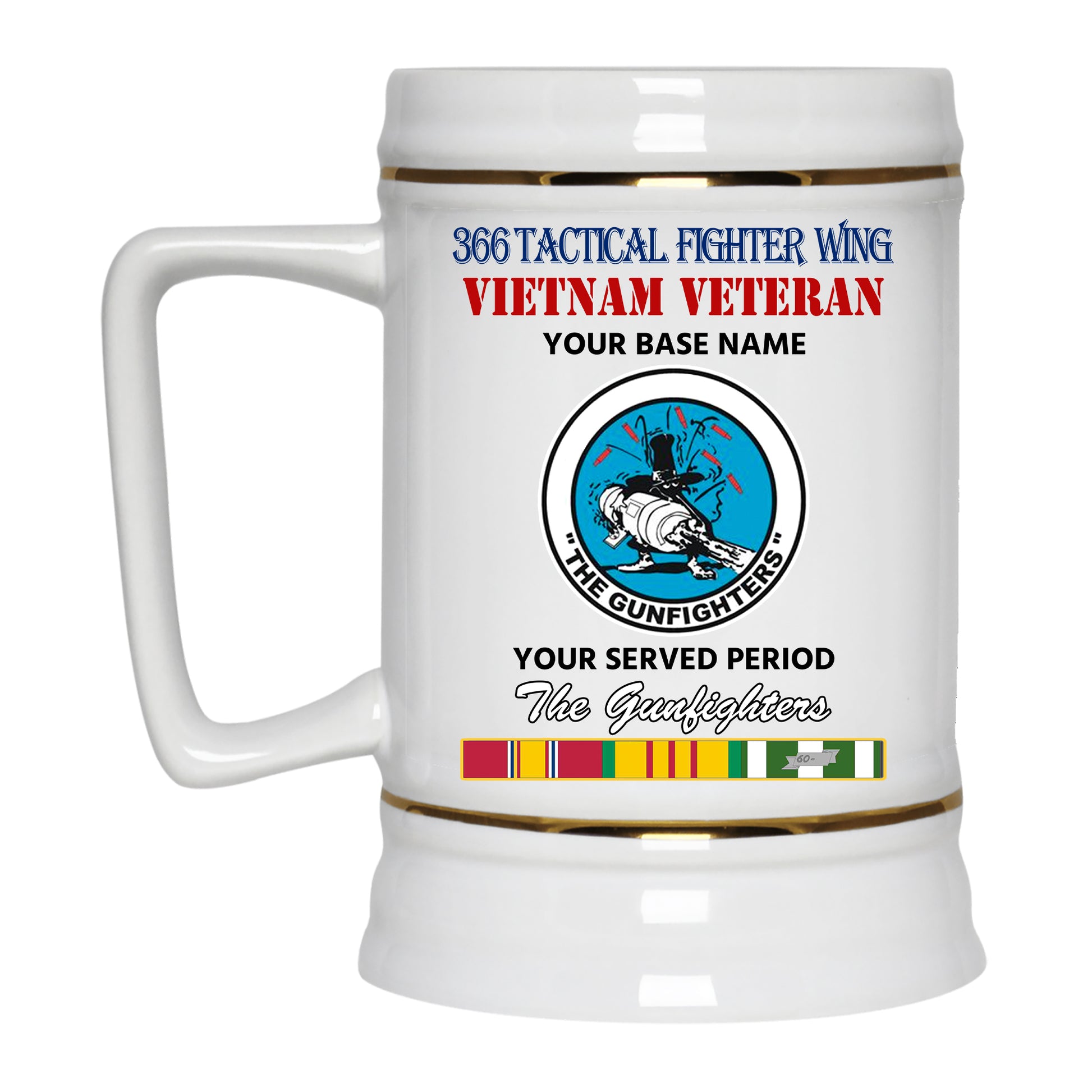 366 TACTICAL FIGHTER WING BEER STEIN 22oz GOLD TRIM BEER STEIN