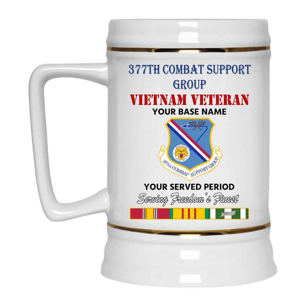 377TH COMBAT SUPPORT GROUP BEER STEIN 22oz GOLD TRIM BEER STEIN
