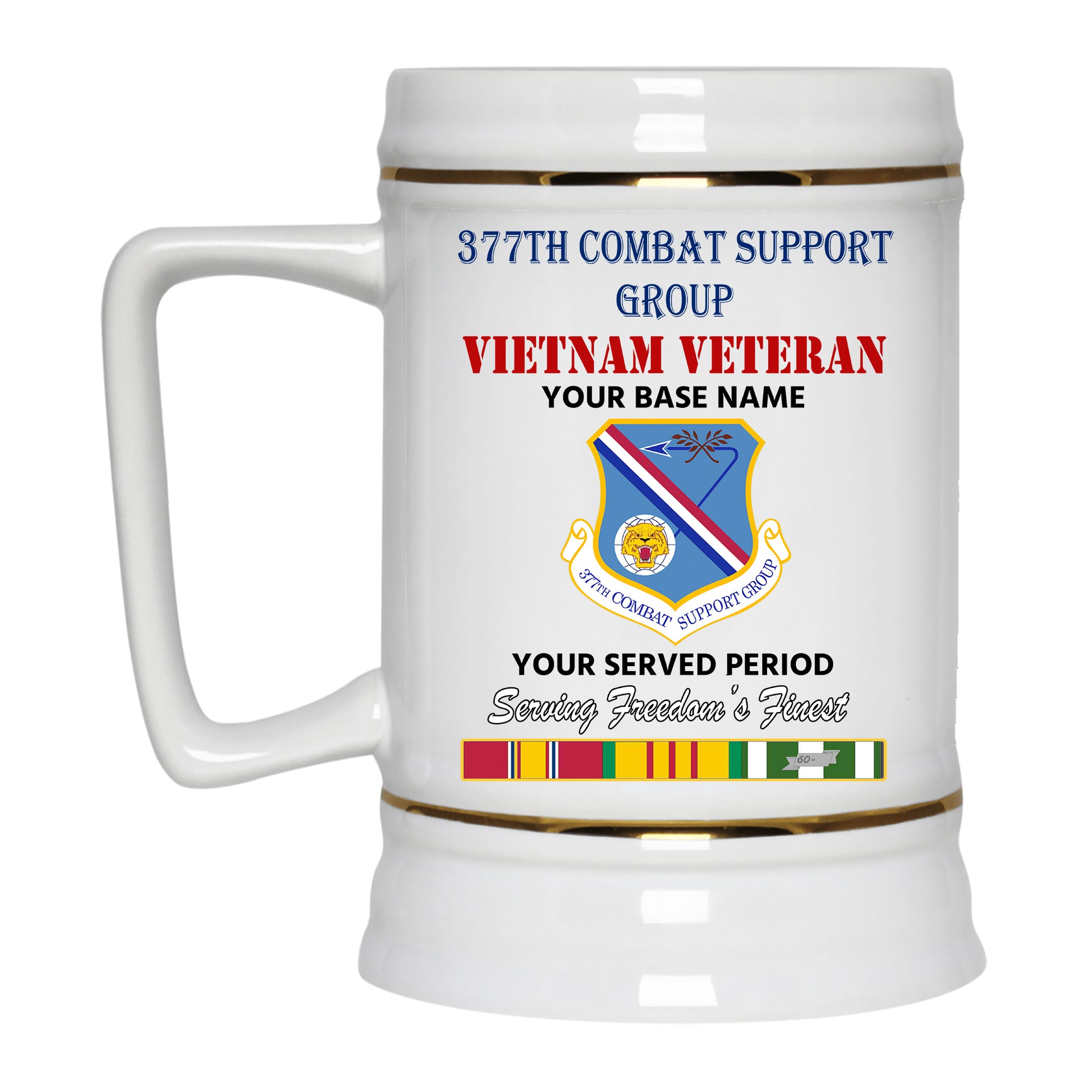 377TH COMBAT SUPPORT GROUP BEER STEIN 22oz GOLD TRIM BEER STEIN