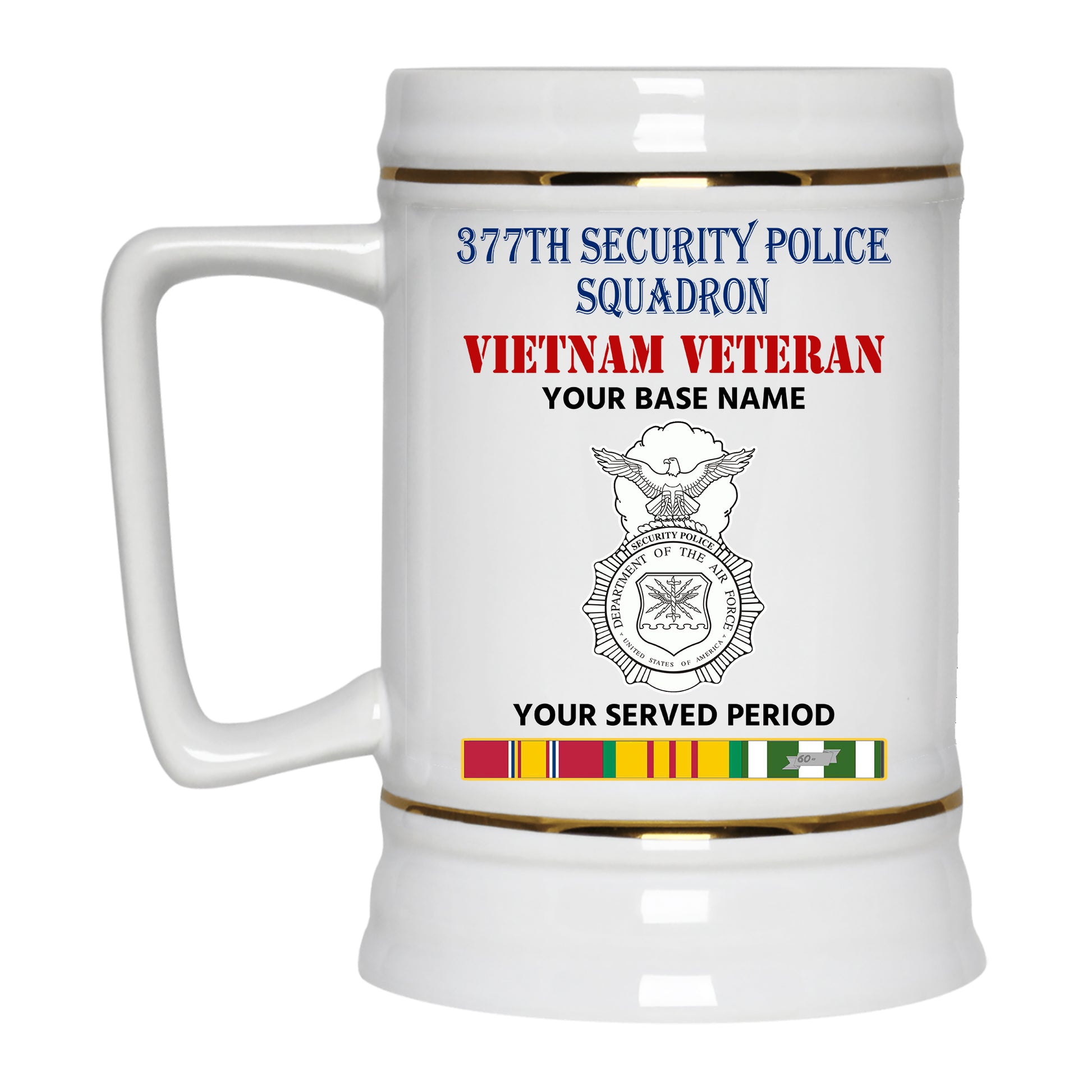 377TH SECURITY POLICE SQUADRON BEER STEIN 22oz GOLD TRIM BEER STEIN