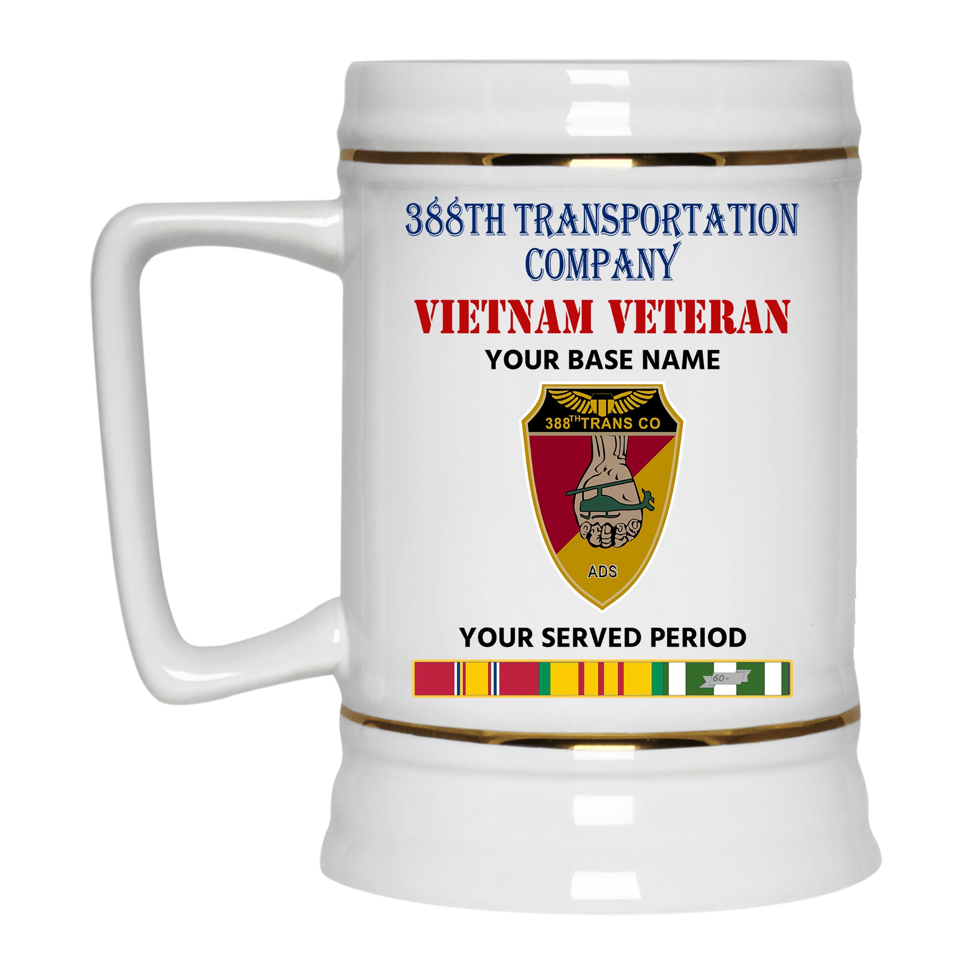 388TH TRANSPORTATION COMPANY BEER STEIN 22oz GOLD TRIM BEER STEIN