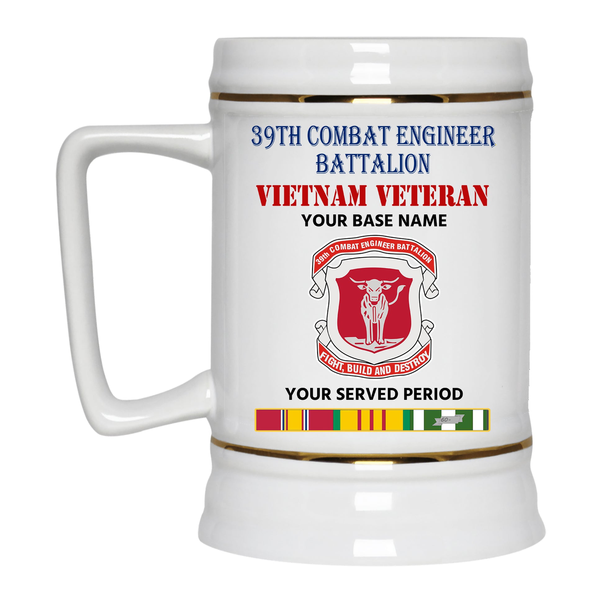 39TH COMBAT ENGINEER BATTALION BEER STEIN 22oz GOLD TRIM BEER STEIN