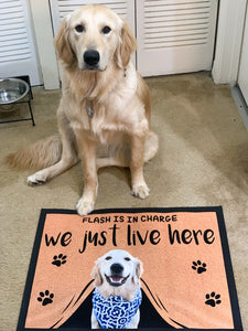 WE JUST LIVE HERE - FUNNY CUSTOM PET DOORMAT