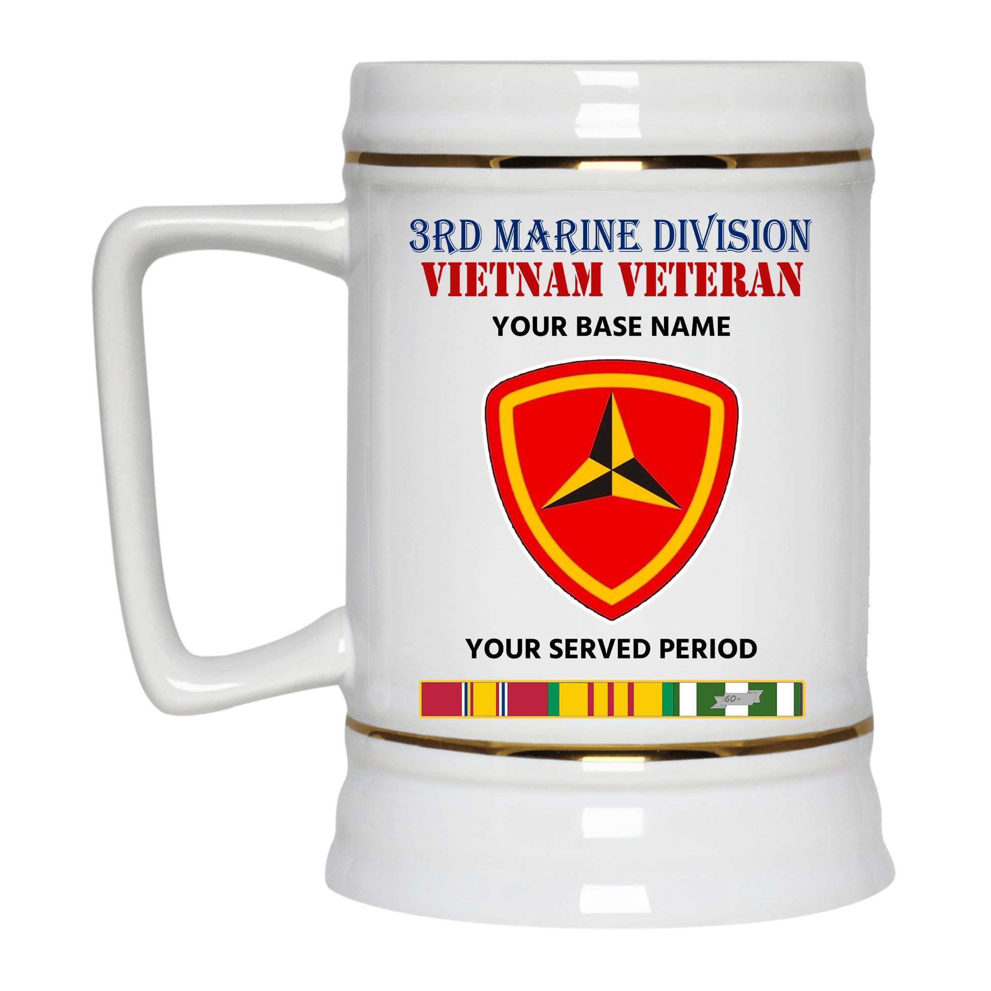 3RD MARINE DIVISION BEER STEIN 22oz GOLD TRIM BEER STEIN