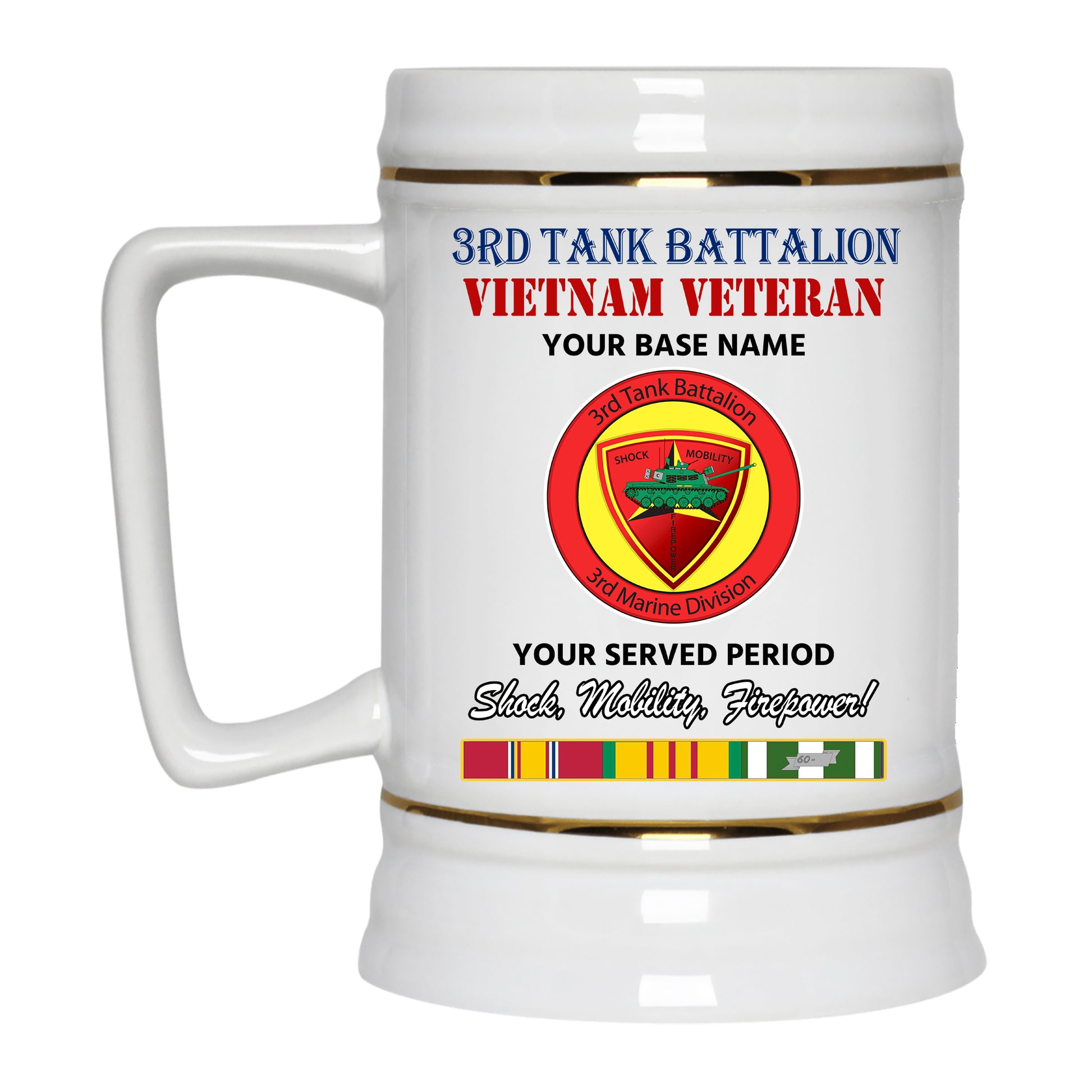 3RD TANK BATTALION MIN BEER STEIN 22oz GOLD TRIM BEER STEIN