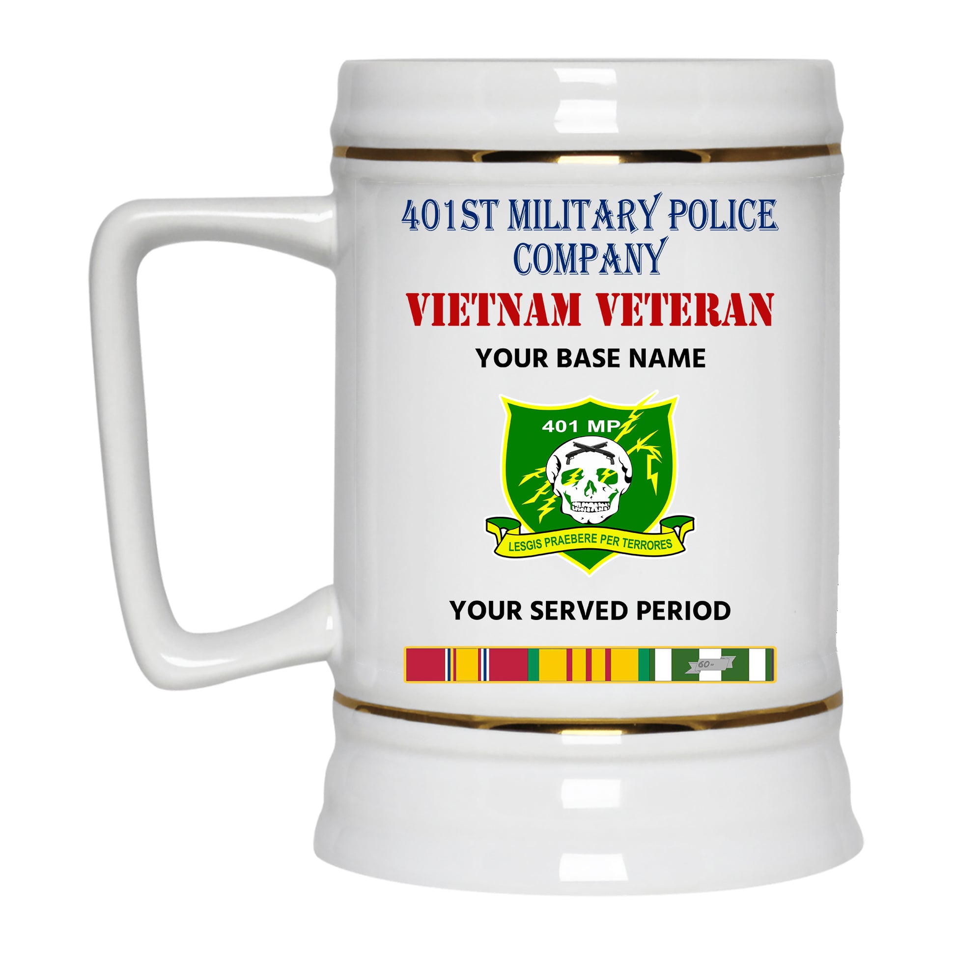 401ST MILITARY POLICE COMPANY BEER STEIN 22oz GOLD TRIM BEER STEIN