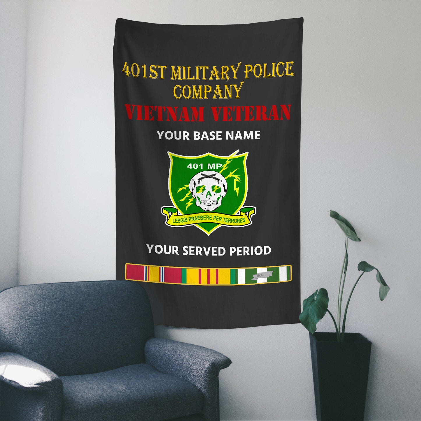 401ST MILITARY POLICE COMPANY WALL FLAG VERTICAL HORIZONTAL 36 x 60 INCHES WALL FLAG