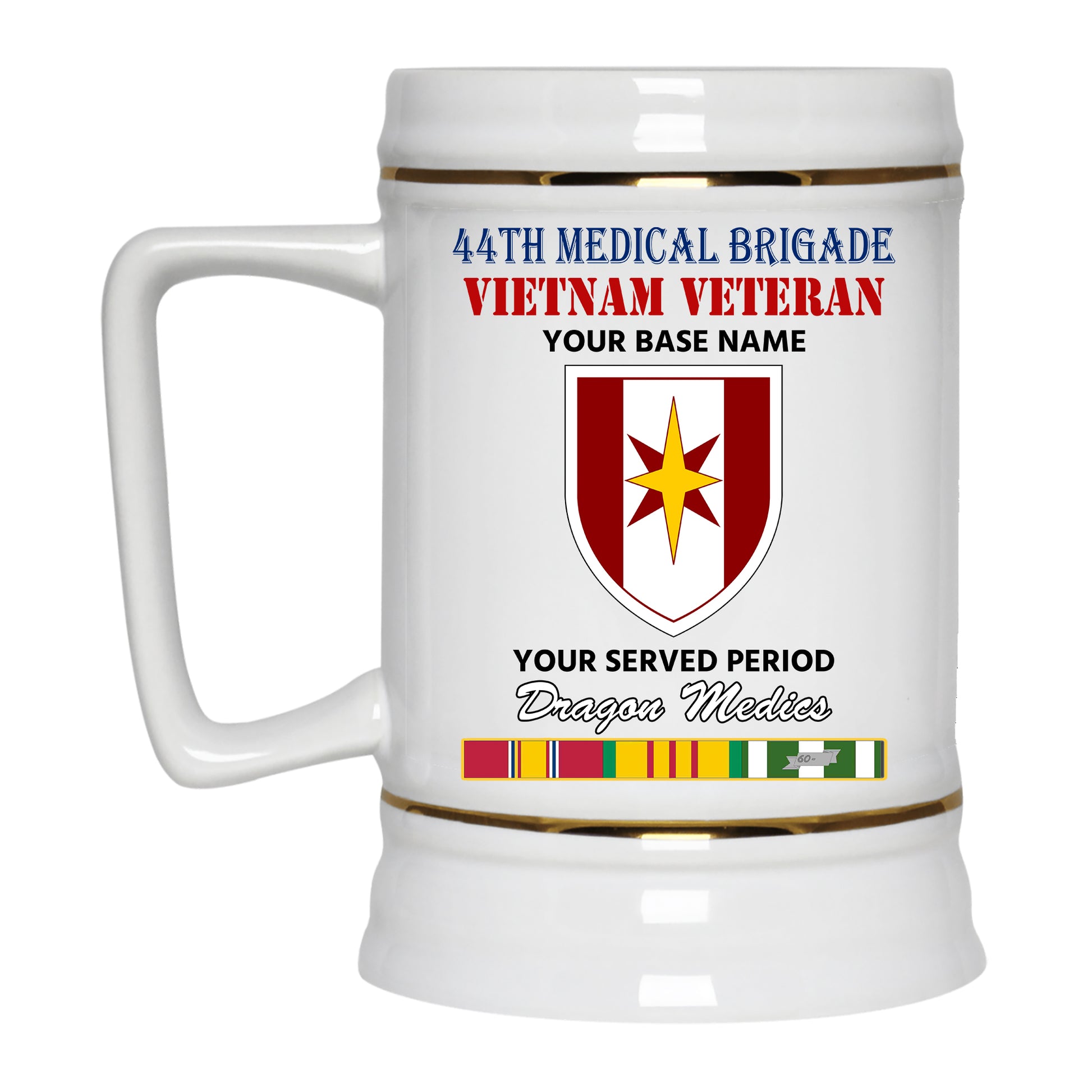 44TH MEDICAL BRIGADE BEER STEIN 22oz GOLD TRIM BEER STEIN