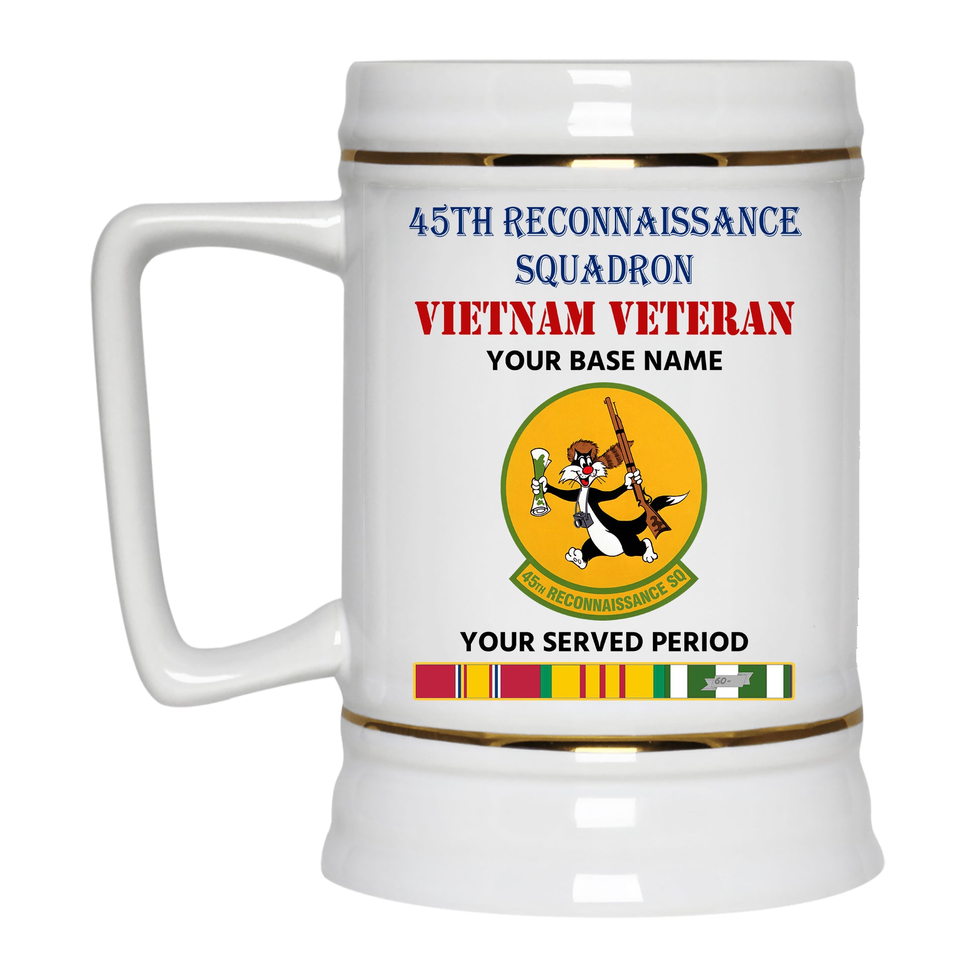 45TH RECONNAISSANCE SQUADRON BEER STEIN 22oz GOLD TRIM BEER STEIN