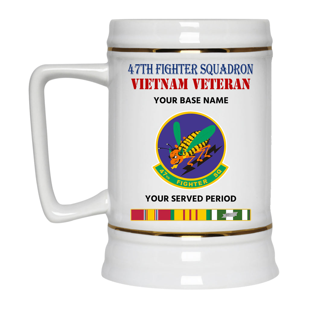 47TH FIGHTER SQUADRON BEER STEIN 22oz GOLD TRIM BEER STEIN