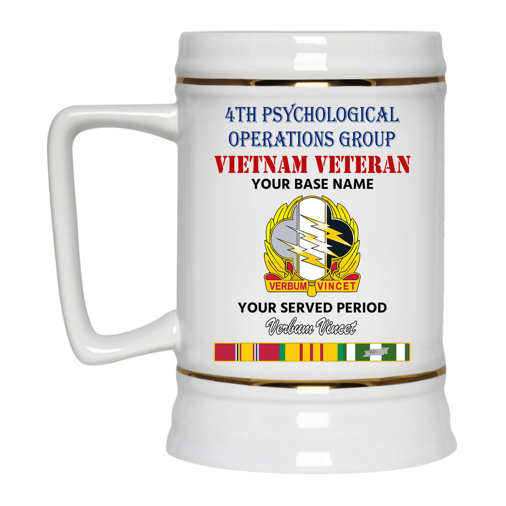 4TH PSYCHOLOGICAL OPERATIONS BEER STEIN 22oz GOLD TRIM BEER STEIN