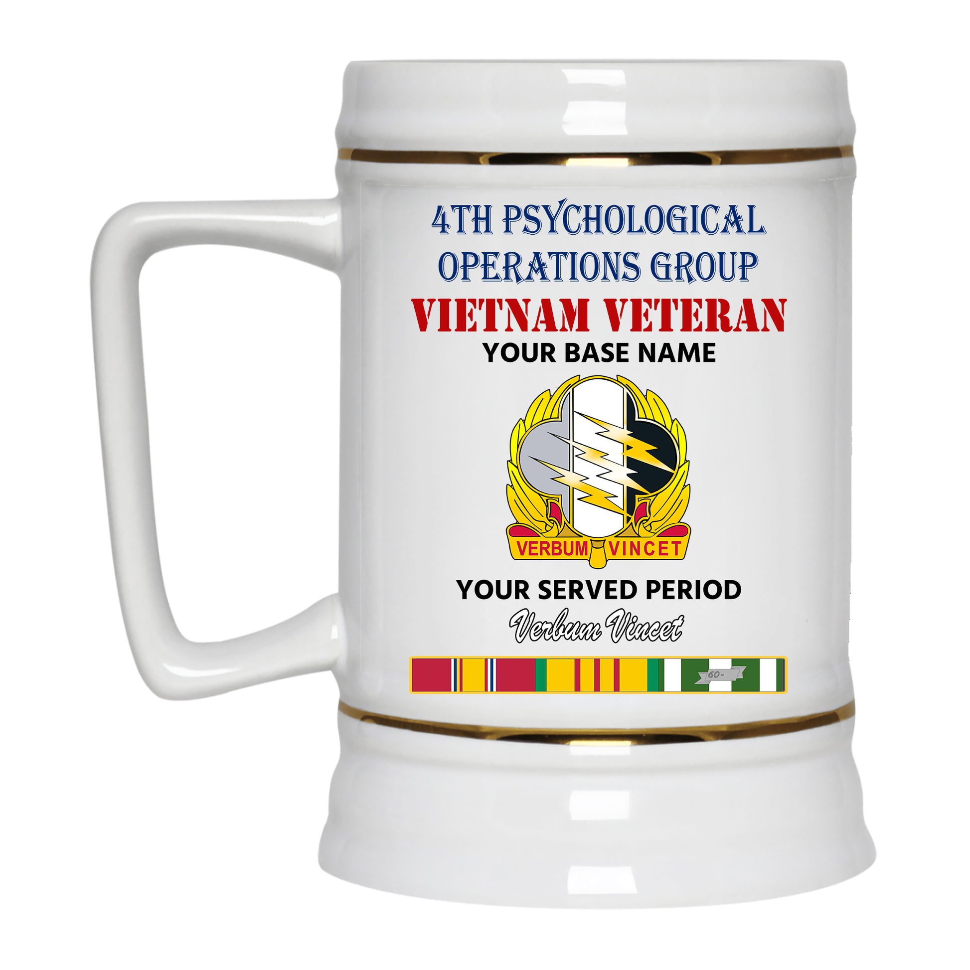 4TH PSYCHOLOGICAL OPERATIONS BEER STEIN 22oz GOLD TRIM BEER STEIN