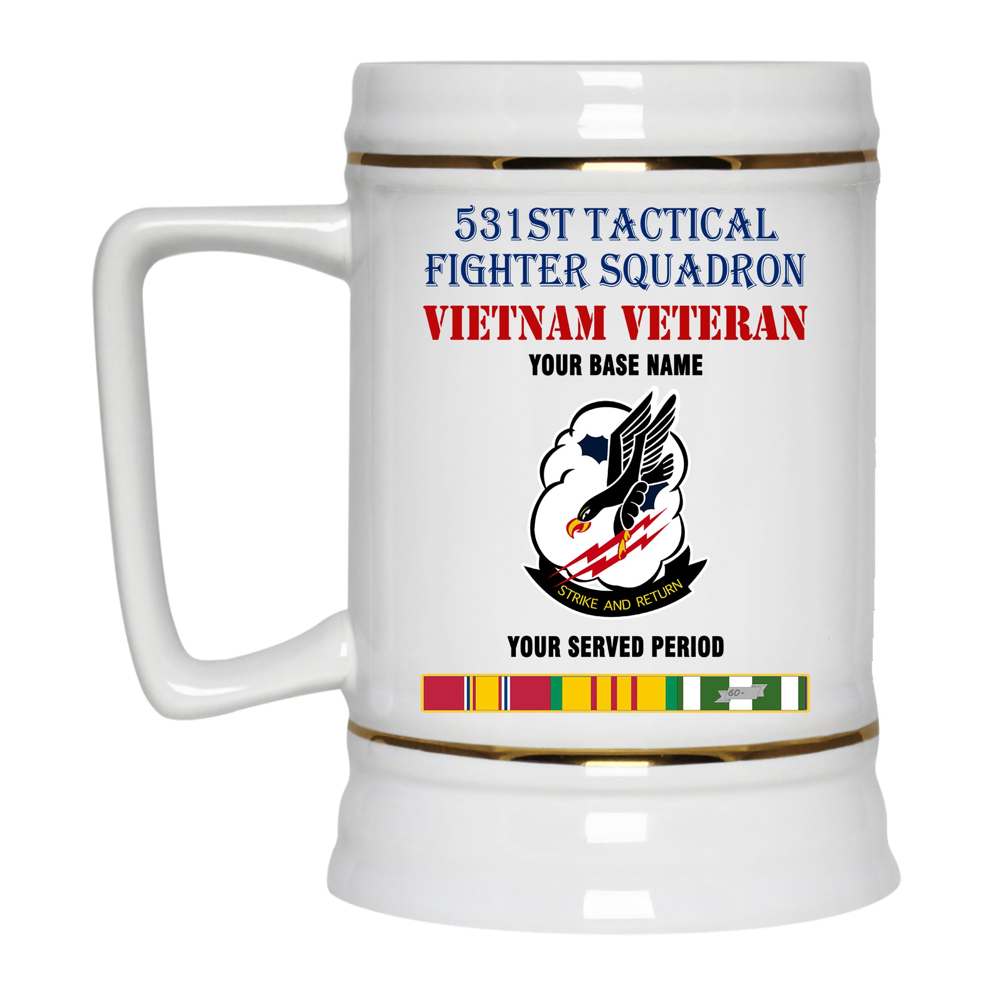 531ST TACTICAL FIGHTER SQUADRON BEER STEIN 22oz GOLD TRIM BEER STEIN