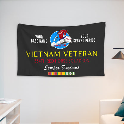 554TH RED HORSE SQUADRON WALL FLAG VERTICAL HORIZONTAL 36 x 60 INCHES WALL FLAG